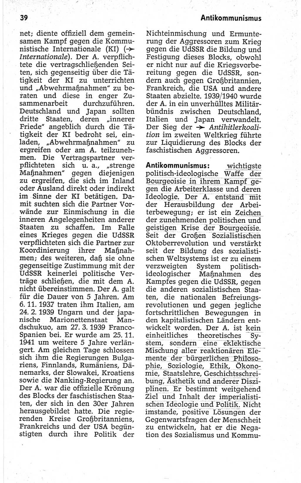 Kleines politisches Wörterbuch [Deutsche Demokratische Republik (DDR)] 1967, Seite 39 (Kl. pol. Wb. DDR 1967, S. 39)
