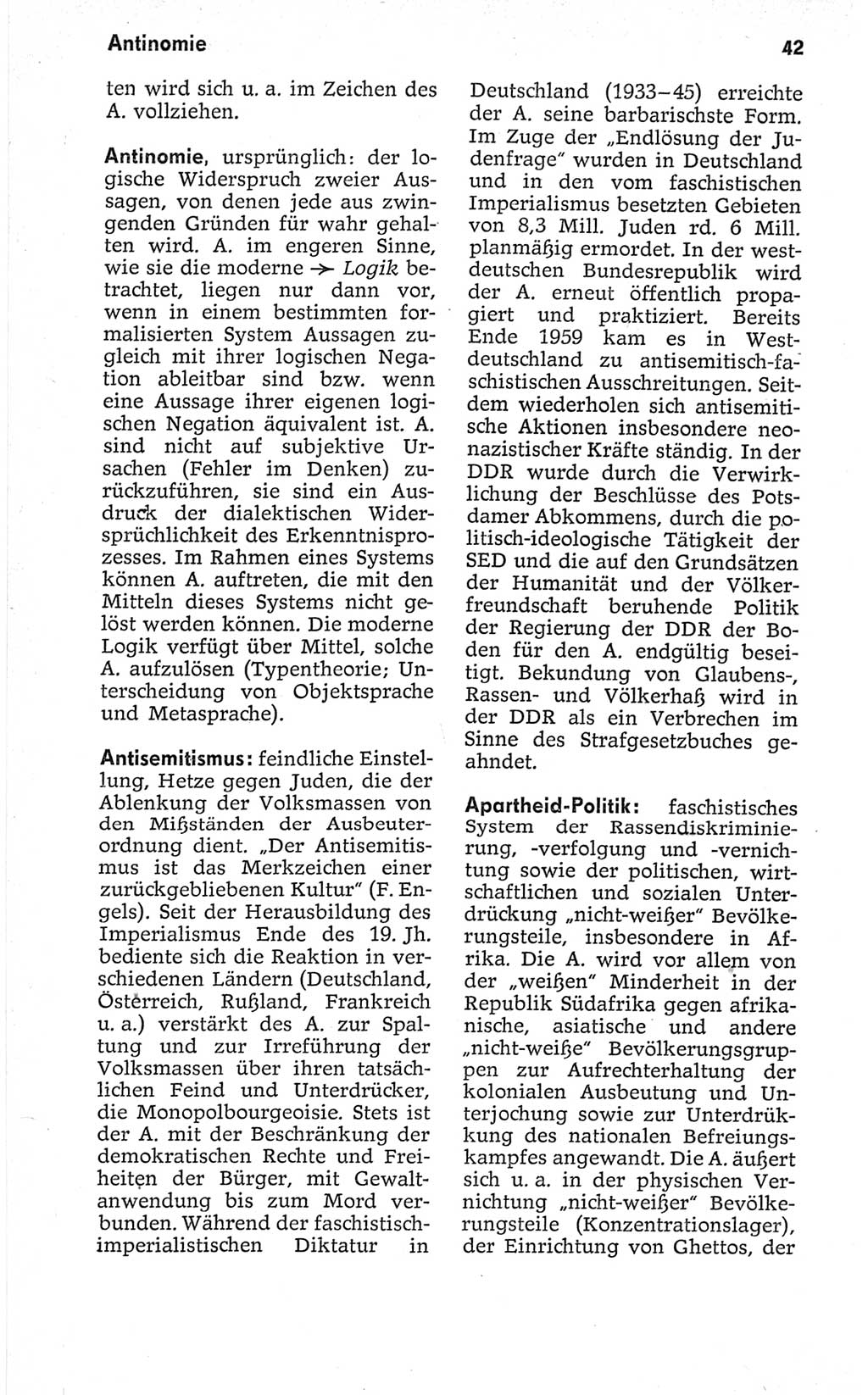 Kleines politisches Wörterbuch [Deutsche Demokratische Republik (DDR)] 1967, Seite 42 (Kl. pol. Wb. DDR 1967, S. 42)