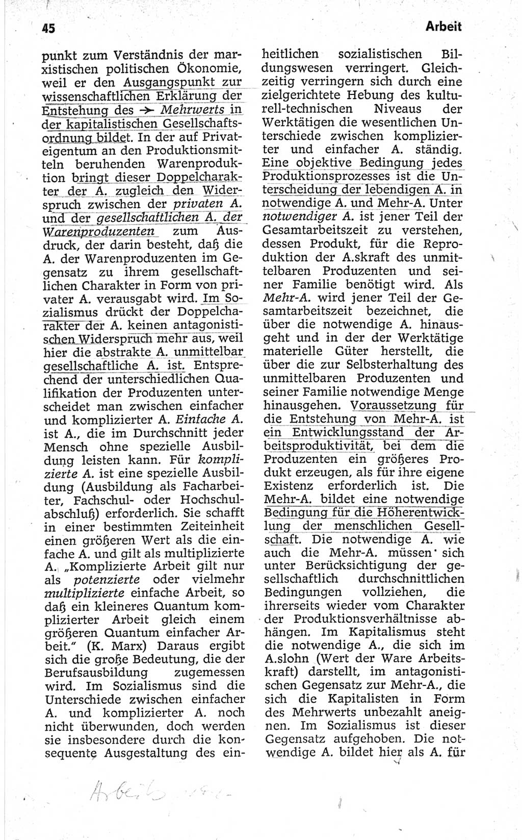 Kleines politisches Wörterbuch [Deutsche Demokratische Republik (DDR)] 1967, Seite 45 (Kl. pol. Wb. DDR 1967, S. 45)