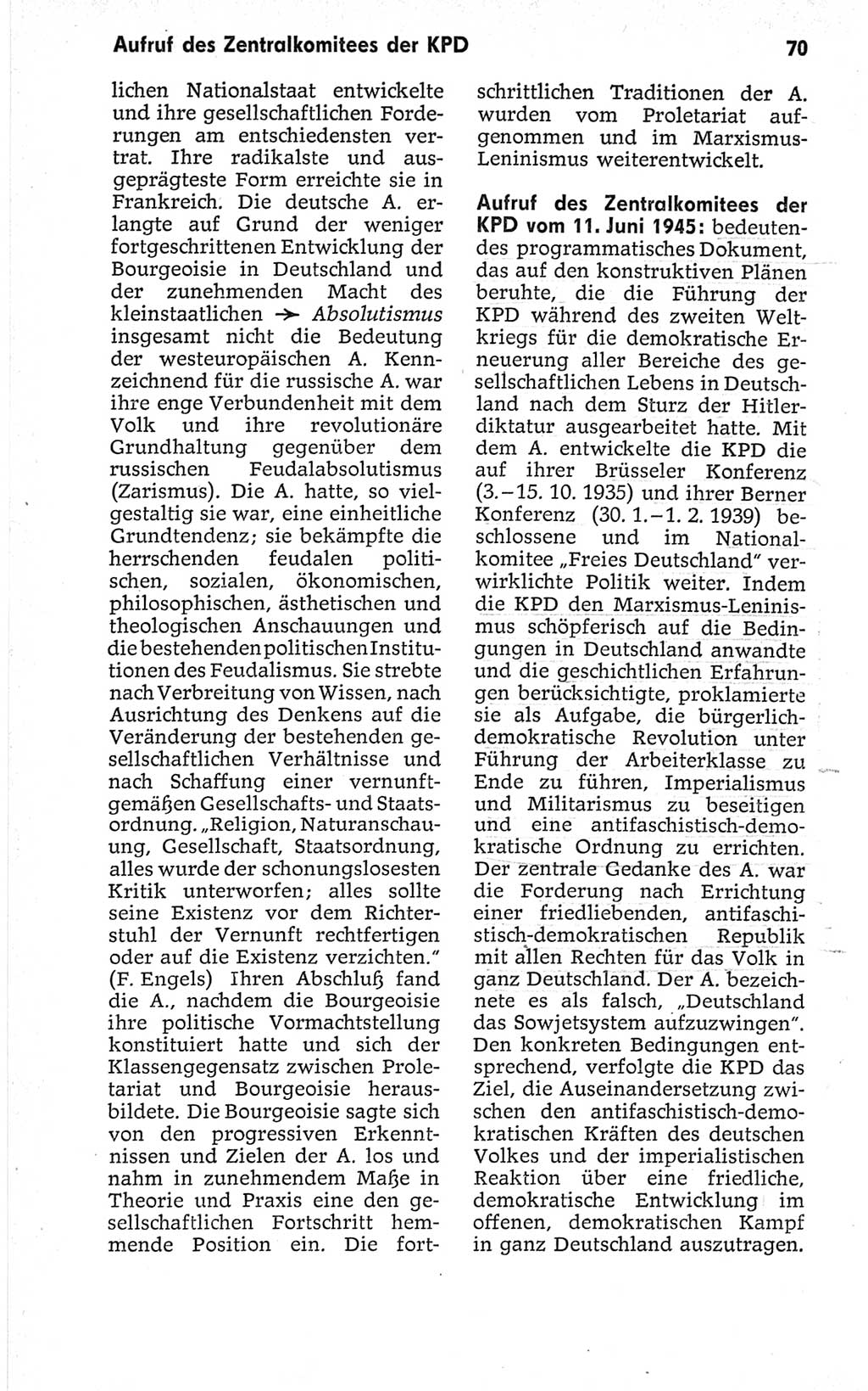 Kleines politisches Wörterbuch [Deutsche Demokratische Republik (DDR)] 1967, Seite 70 (Kl. pol. Wb. DDR 1967, S. 70)