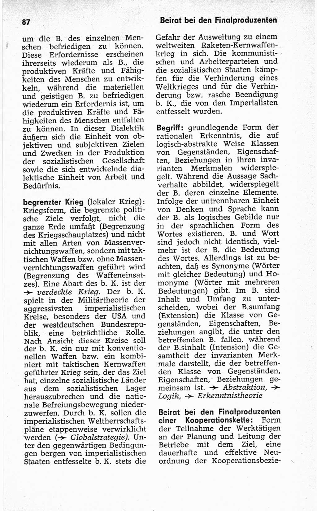 Kleines politisches Wörterbuch [Deutsche Demokratische Republik (DDR)] 1967, Seite 87 (Kl. pol. Wb. DDR 1967, S. 87)