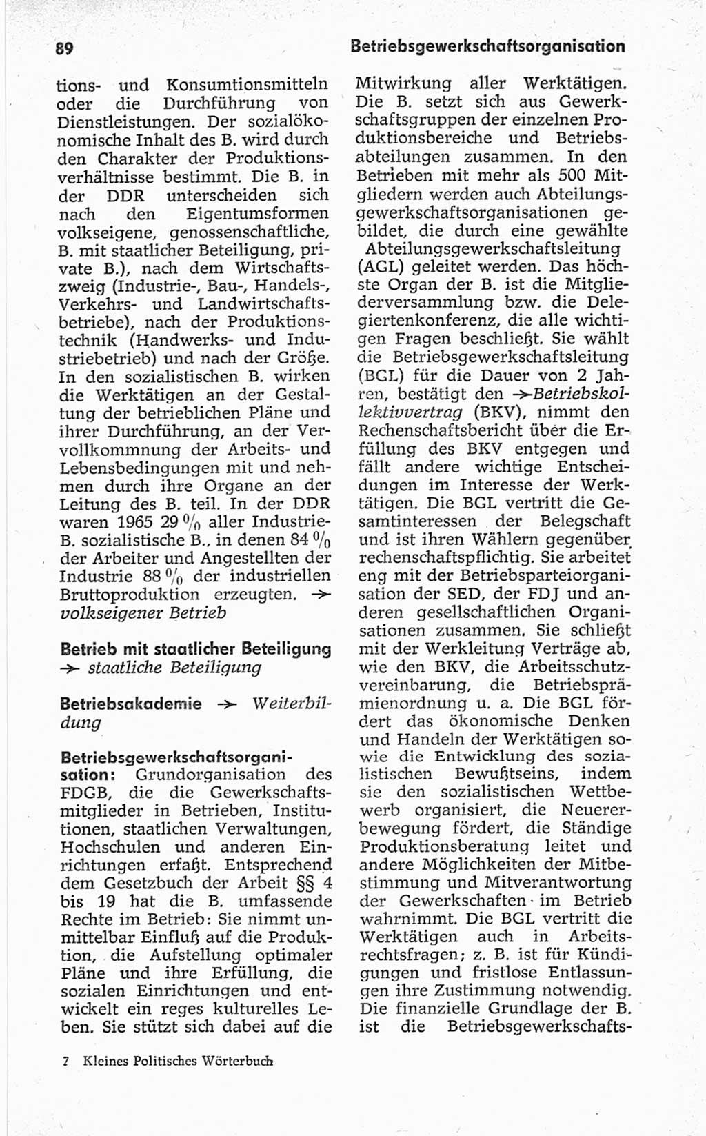Kleines politisches Wörterbuch [Deutsche Demokratische Republik (DDR)] 1967, Seite 89 (Kl. pol. Wb. DDR 1967, S. 89)