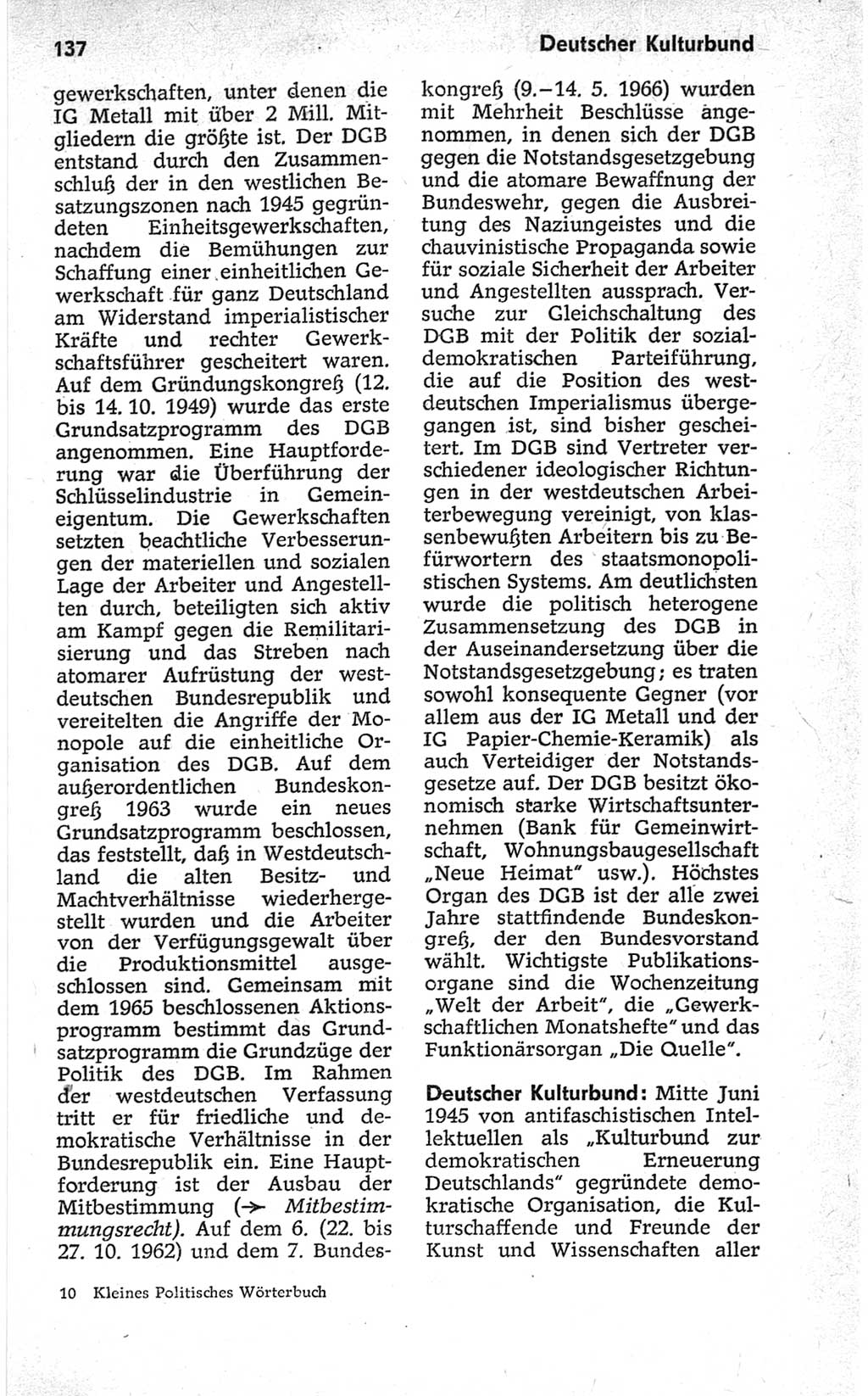 Kleines politisches Wörterbuch [Deutsche Demokratische Republik (DDR)] 1967, Seite 137 (Kl. pol. Wb. DDR 1967, S. 137)