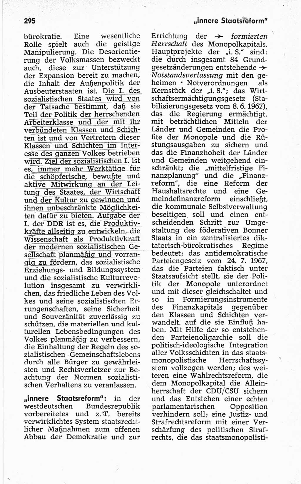 Kleines politisches Wörterbuch [Deutsche Demokratische Republik (DDR)] 1967, Seite 295 (Kl. pol. Wb. DDR 1967, S. 295)