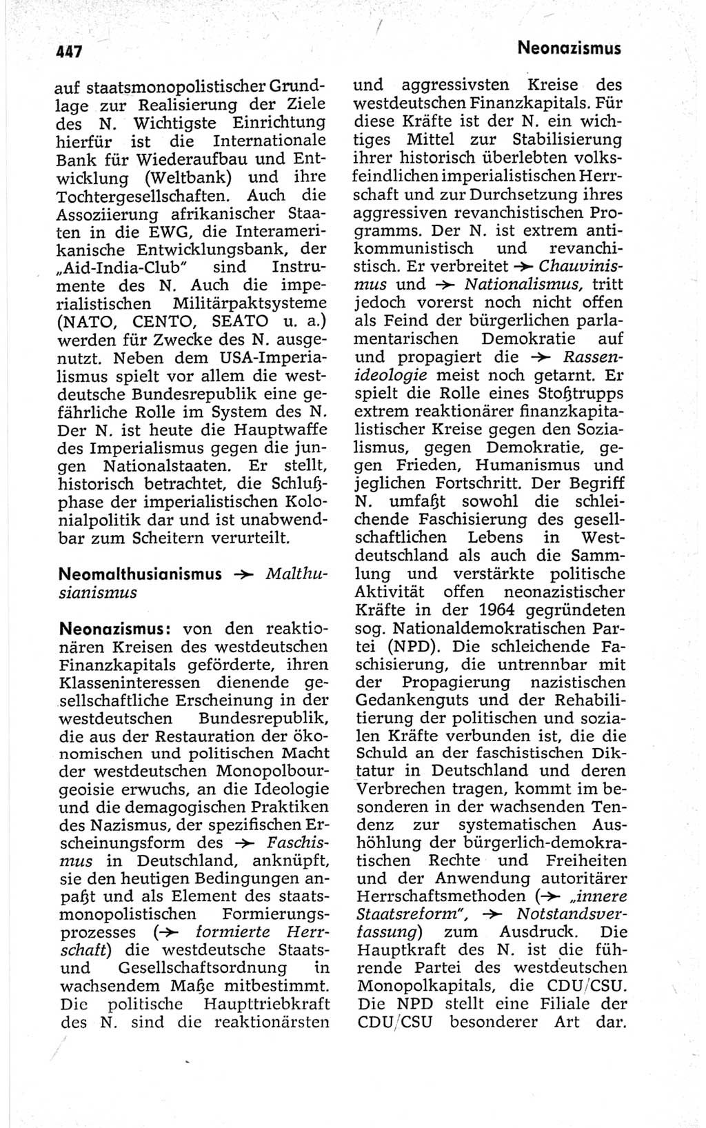 Kleines politisches Wörterbuch [Deutsche Demokratische Republik (DDR)] 1967, Seite 447 (Kl. pol. Wb. DDR 1967, S. 447)