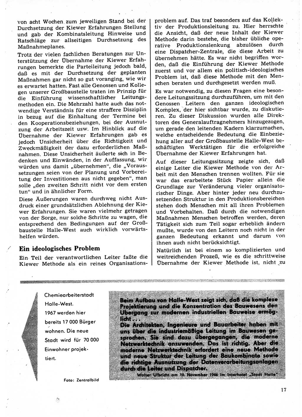 Neuer Weg (NW), Organ des Zentralkomitees (ZK) der SED (Sozialistische Einheitspartei Deutschlands) für Fragen des Parteilebens, 22. Jahrgang [Deutsche Demokratische Republik (DDR)] 1967, Seite 17 (NW ZK SED DDR 1967, S. 17)