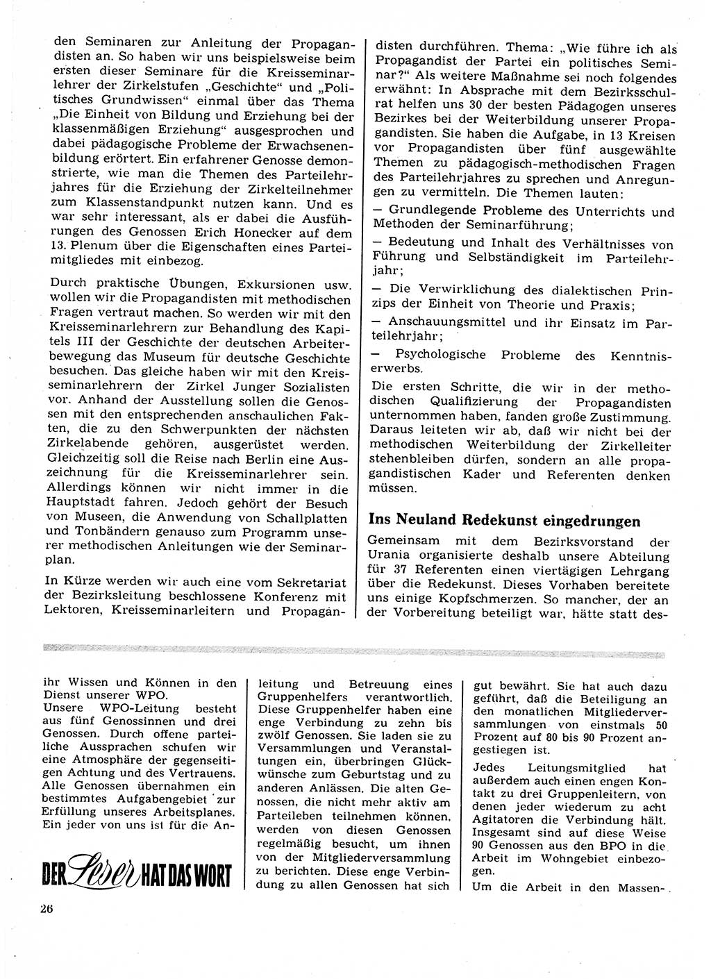 Neuer Weg (NW), Organ des Zentralkomitees (ZK) der SED (Sozialistische Einheitspartei Deutschlands) fÃ¼r Fragen des Parteilebens, 22. Jahrgang [Deutsche Demokratische Republik (DDR)] 1967, Seite 26 (NW ZK SED DDR 1967, S. 26)