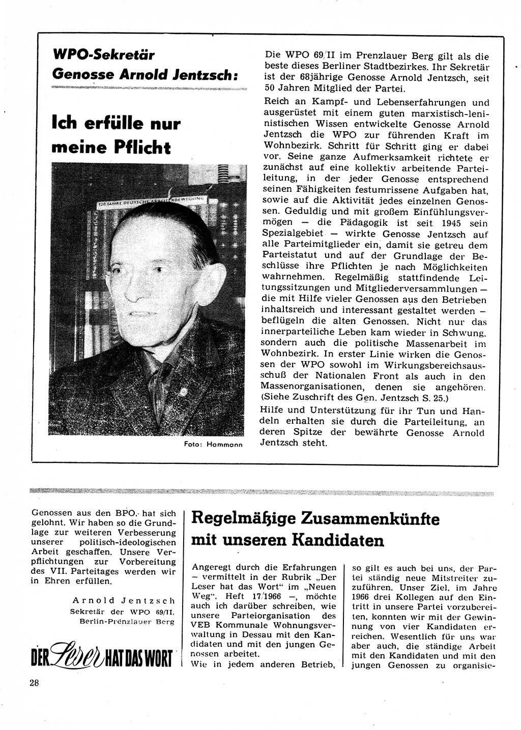 Neuer Weg (NW), Organ des Zentralkomitees (ZK) der SED (Sozialistische Einheitspartei Deutschlands) für Fragen des Parteilebens, 22. Jahrgang [Deutsche Demokratische Republik (DDR)] 1967, Seite 28 (NW ZK SED DDR 1967, S. 28)