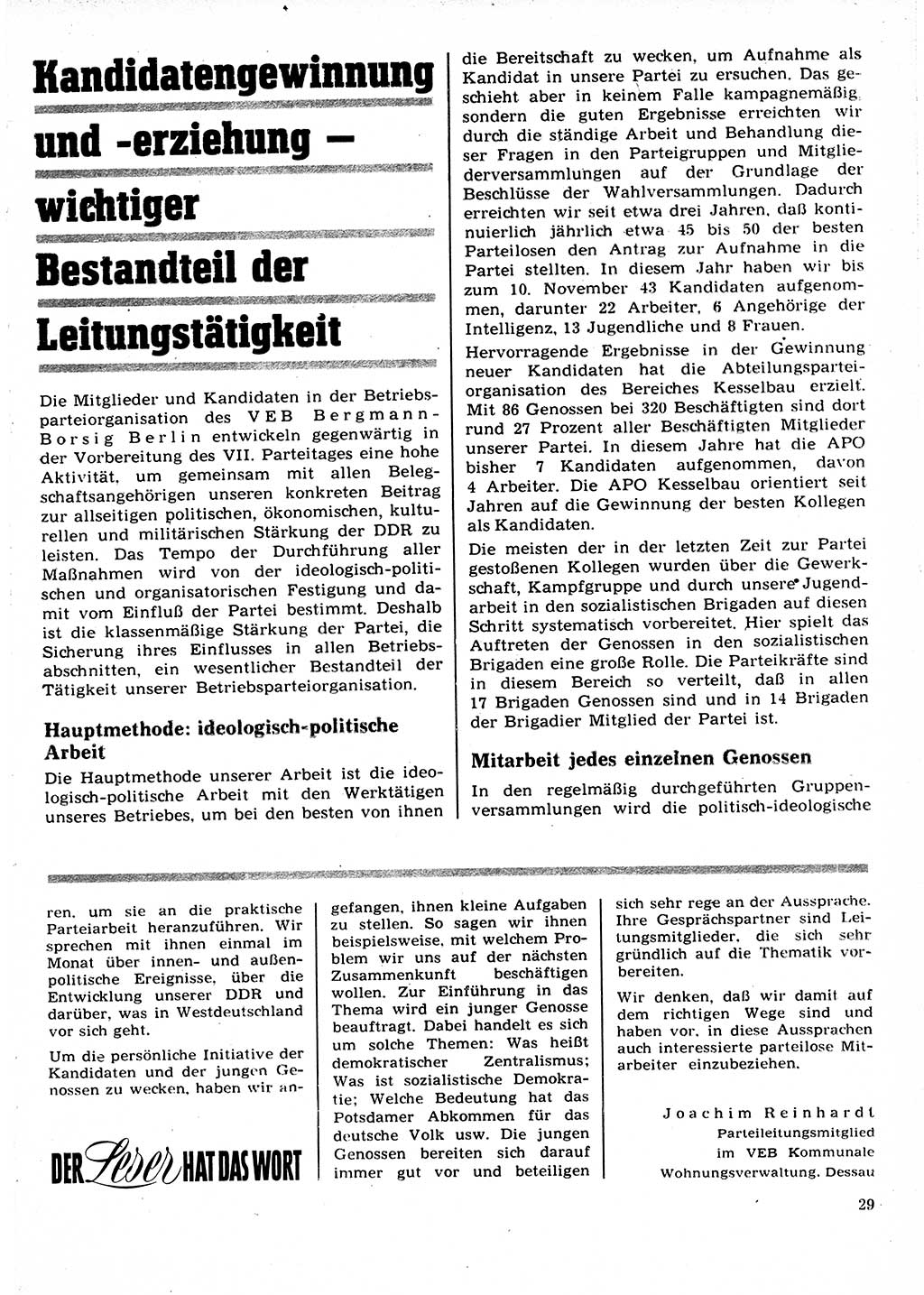 Neuer Weg (NW), Organ des Zentralkomitees (ZK) der SED (Sozialistische Einheitspartei Deutschlands) für Fragen des Parteilebens, 22. Jahrgang [Deutsche Demokratische Republik (DDR)] 1967, Seite 29 (NW ZK SED DDR 1967, S. 29)