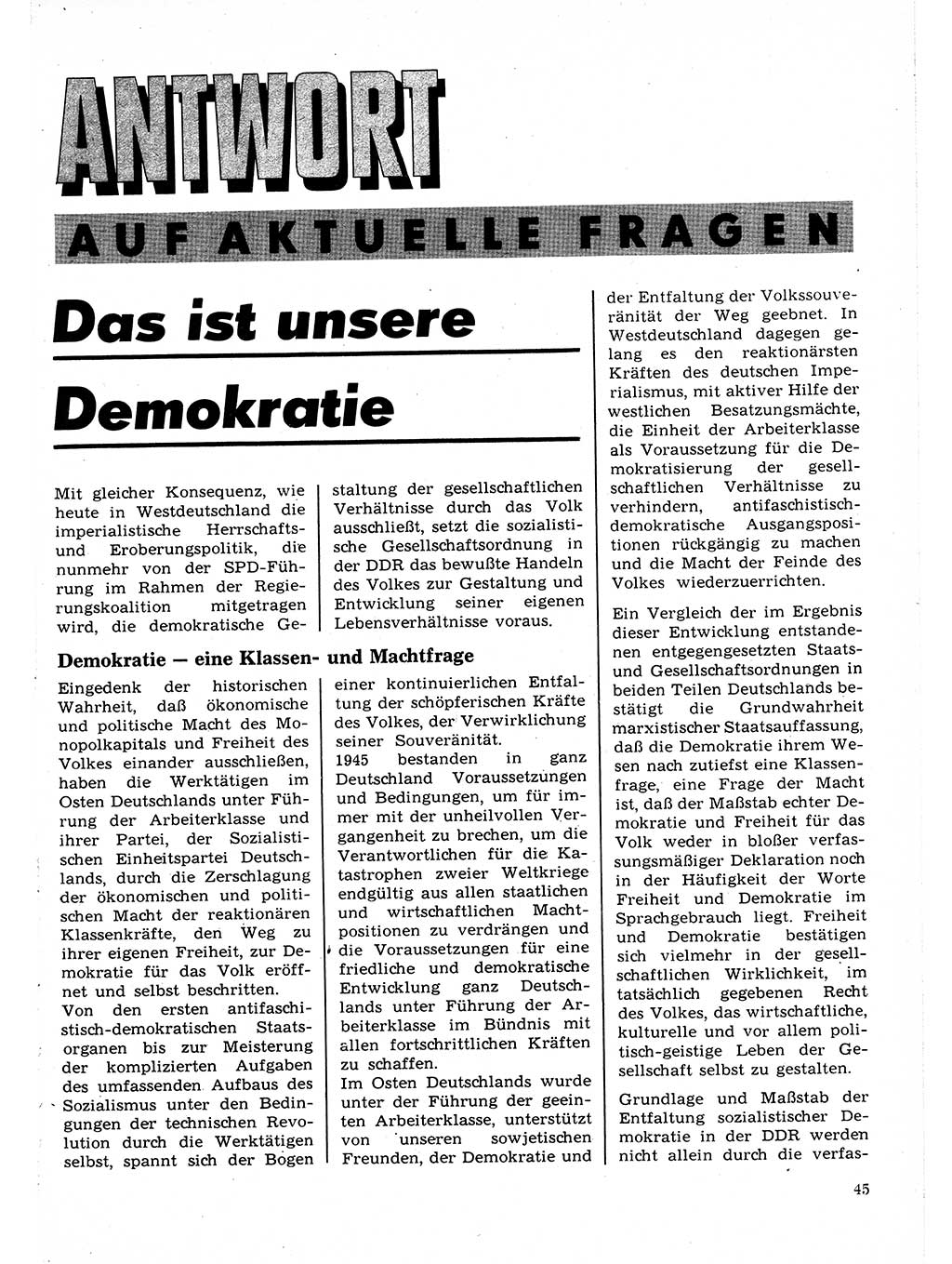 Neuer Weg (NW), Organ des Zentralkomitees (ZK) der SED (Sozialistische Einheitspartei Deutschlands) für Fragen des Parteilebens, 22. Jahrgang [Deutsche Demokratische Republik (DDR)] 1967, Seite 45 (NW ZK SED DDR 1967, S. 45)