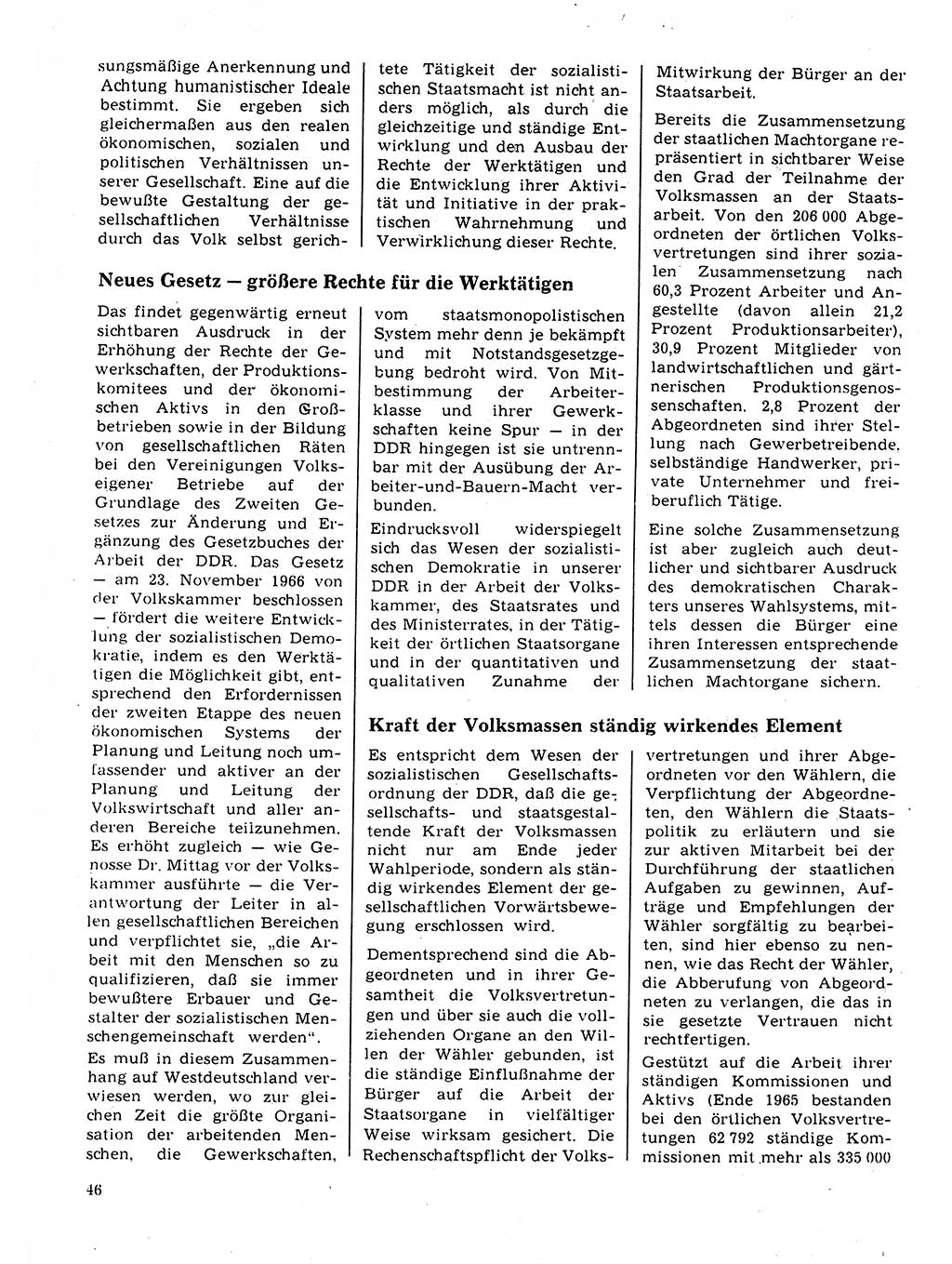 Neuer Weg (NW), Organ des Zentralkomitees (ZK) der SED (Sozialistische Einheitspartei Deutschlands) für Fragen des Parteilebens, 22. Jahrgang [Deutsche Demokratische Republik (DDR)] 1967, Seite 46 (NW ZK SED DDR 1967, S. 46)