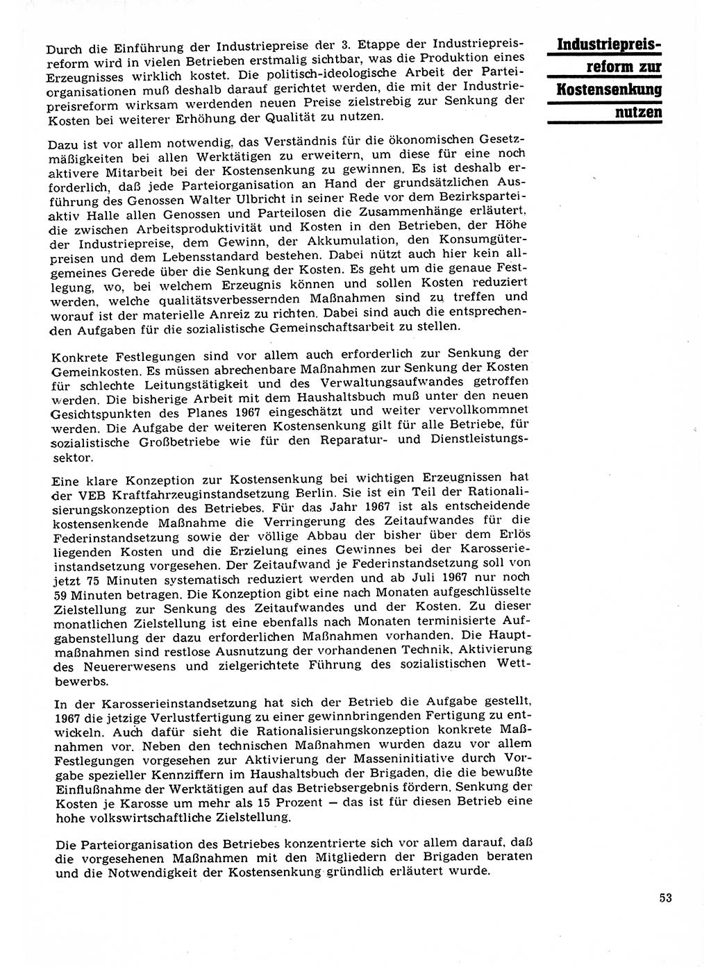Neuer Weg (NW), Organ des Zentralkomitees (ZK) der SED (Sozialistische Einheitspartei Deutschlands) für Fragen des Parteilebens, 22. Jahrgang [Deutsche Demokratische Republik (DDR)] 1967, Seite 53 (NW ZK SED DDR 1967, S. 53)