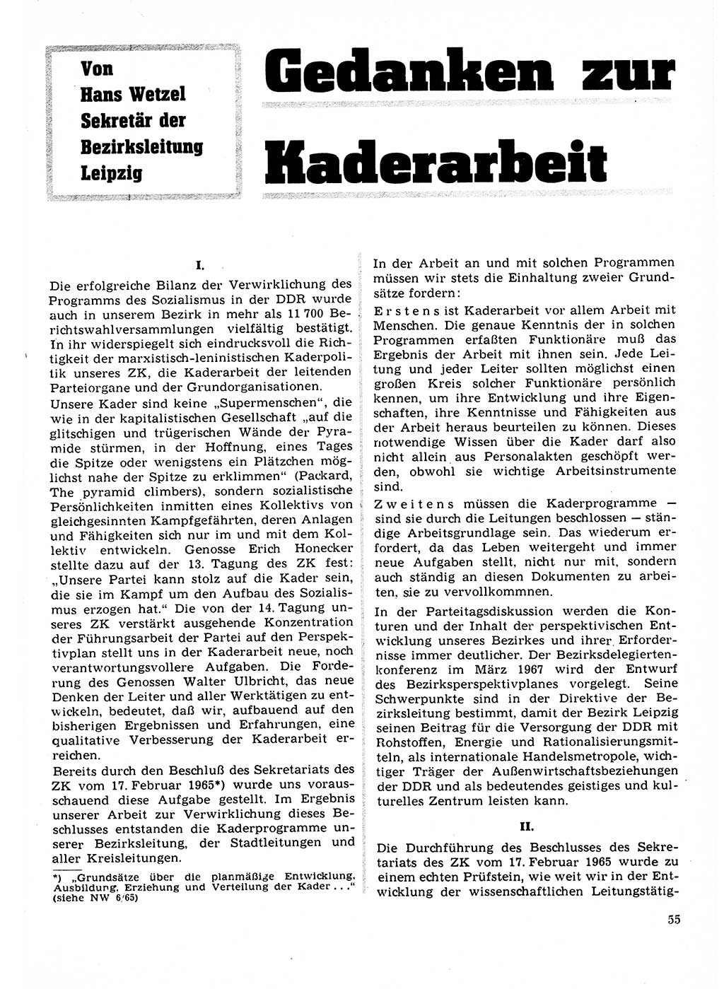 Neuer Weg (NW), Organ des Zentralkomitees (ZK) der SED (Sozialistische Einheitspartei Deutschlands) für Fragen des Parteilebens, 22. Jahrgang [Deutsche Demokratische Republik (DDR)] 1967, Seite 55 (NW ZK SED DDR 1967, S. 55)