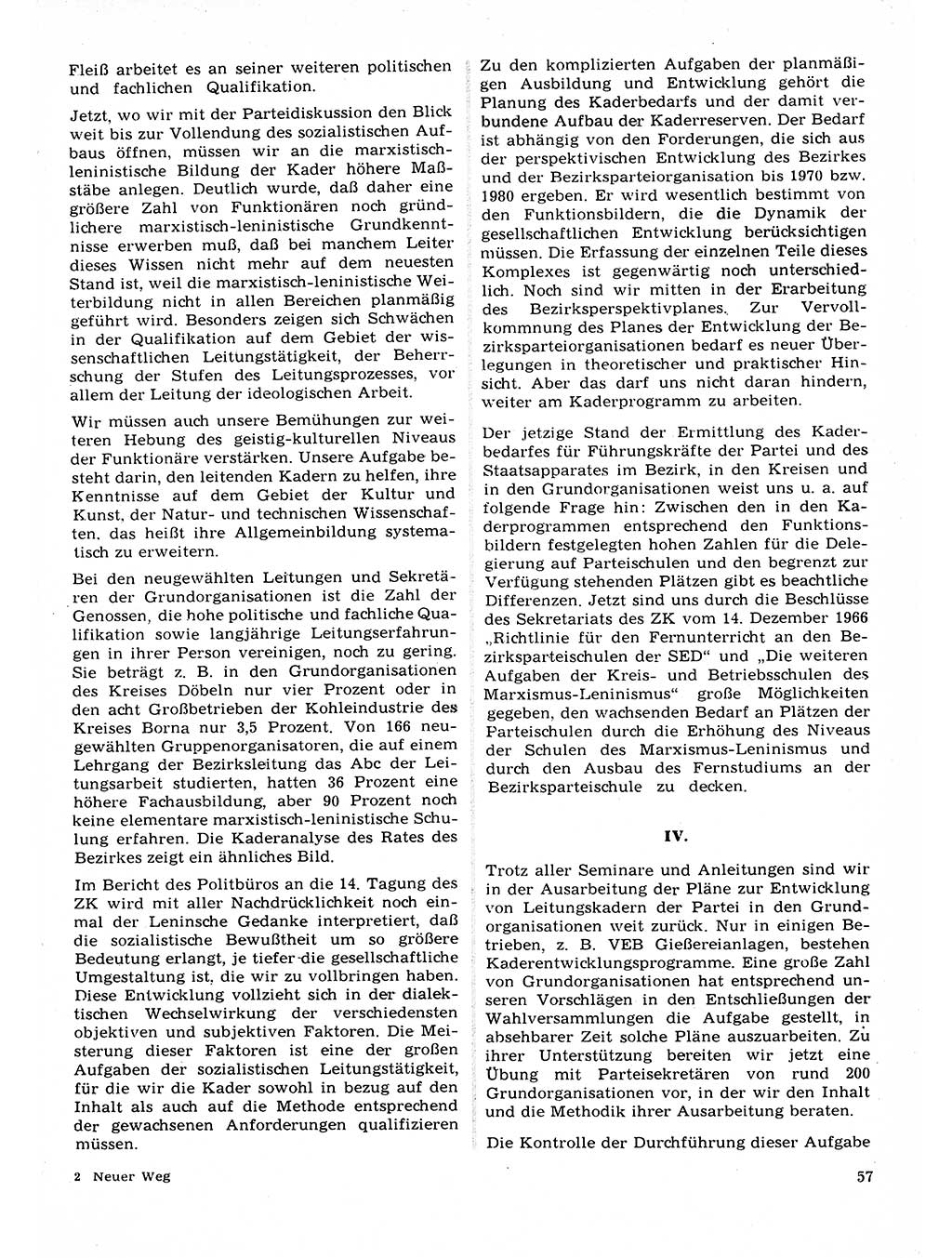 Neuer Weg (NW), Organ des Zentralkomitees (ZK) der SED (Sozialistische Einheitspartei Deutschlands) für Fragen des Parteilebens, 22. Jahrgang [Deutsche Demokratische Republik (DDR)] 1967, Seite 57 (NW ZK SED DDR 1967, S. 57)