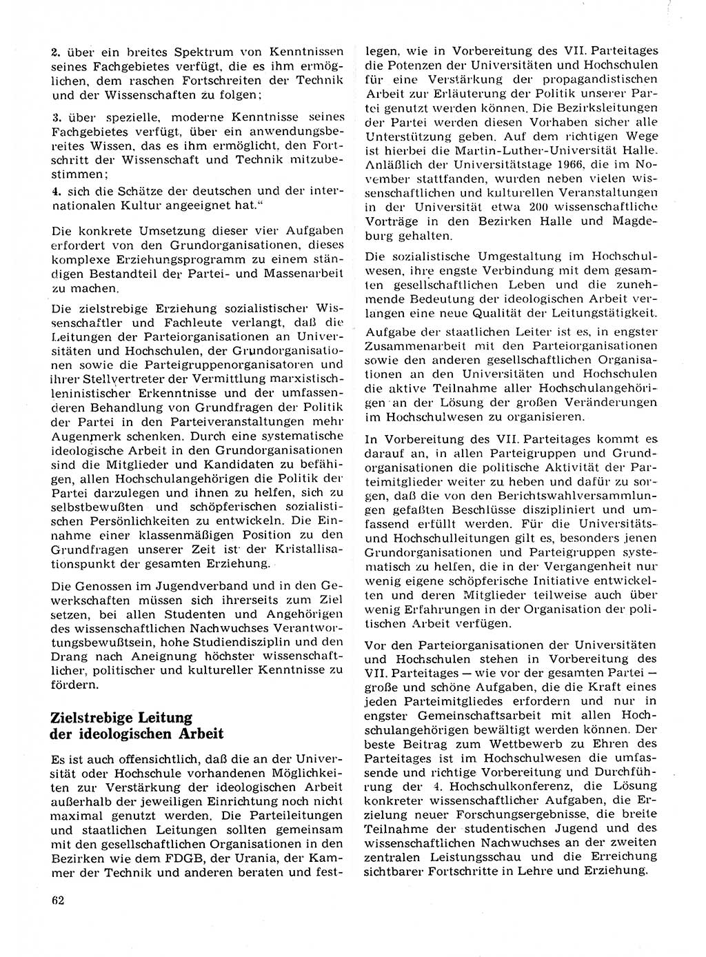 Neuer Weg (NW), Organ des Zentralkomitees (ZK) der SED (Sozialistische Einheitspartei Deutschlands) für Fragen des Parteilebens, 22. Jahrgang [Deutsche Demokratische Republik (DDR)] 1967, Seite 62 (NW ZK SED DDR 1967, S. 62)