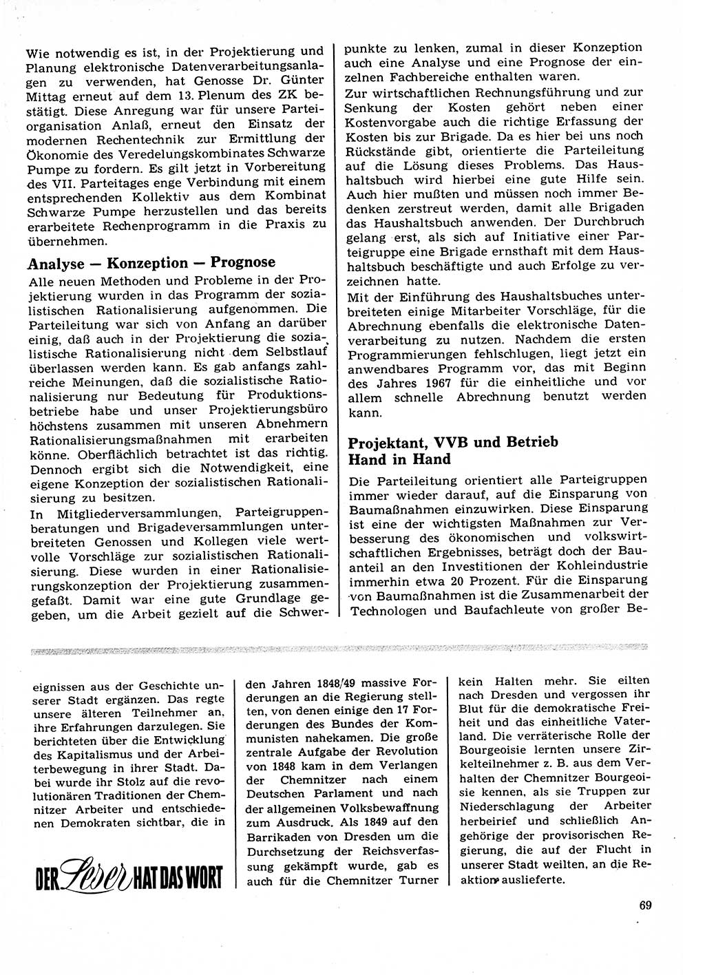 Neuer Weg (NW), Organ des Zentralkomitees (ZK) der SED (Sozialistische Einheitspartei Deutschlands) für Fragen des Parteilebens, 22. Jahrgang [Deutsche Demokratische Republik (DDR)] 1967, Seite 69 (NW ZK SED DDR 1967, S. 69)