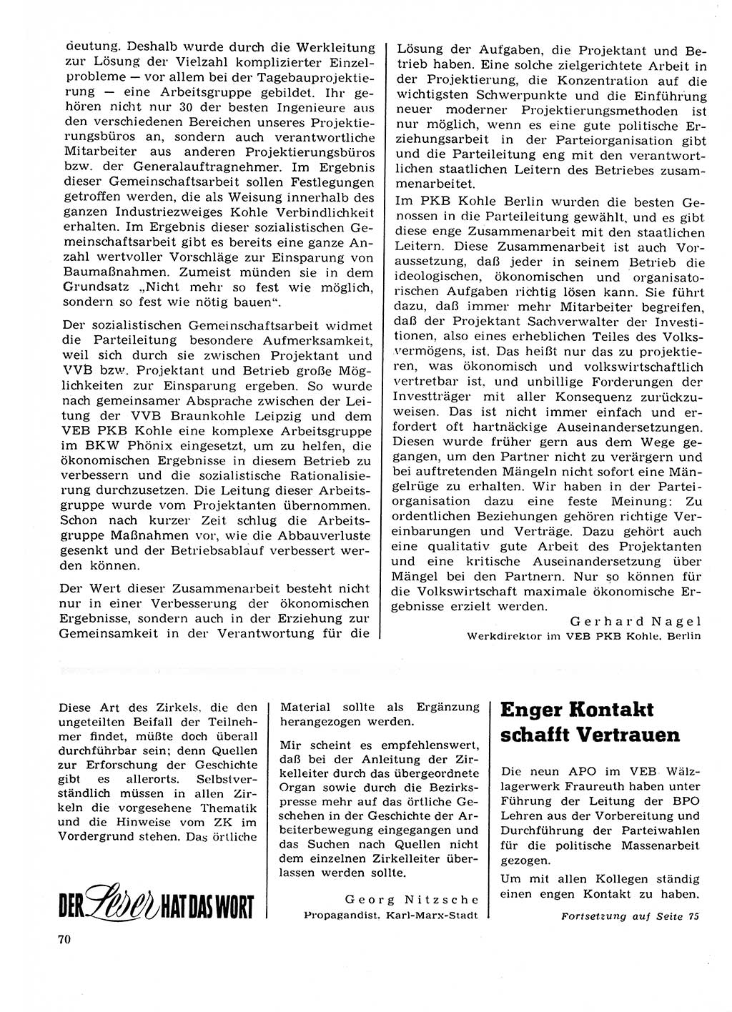 Neuer Weg (NW), Organ des Zentralkomitees (ZK) der SED (Sozialistische Einheitspartei Deutschlands) für Fragen des Parteilebens, 22. Jahrgang [Deutsche Demokratische Republik (DDR)] 1967, Seite 70 (NW ZK SED DDR 1967, S. 70)