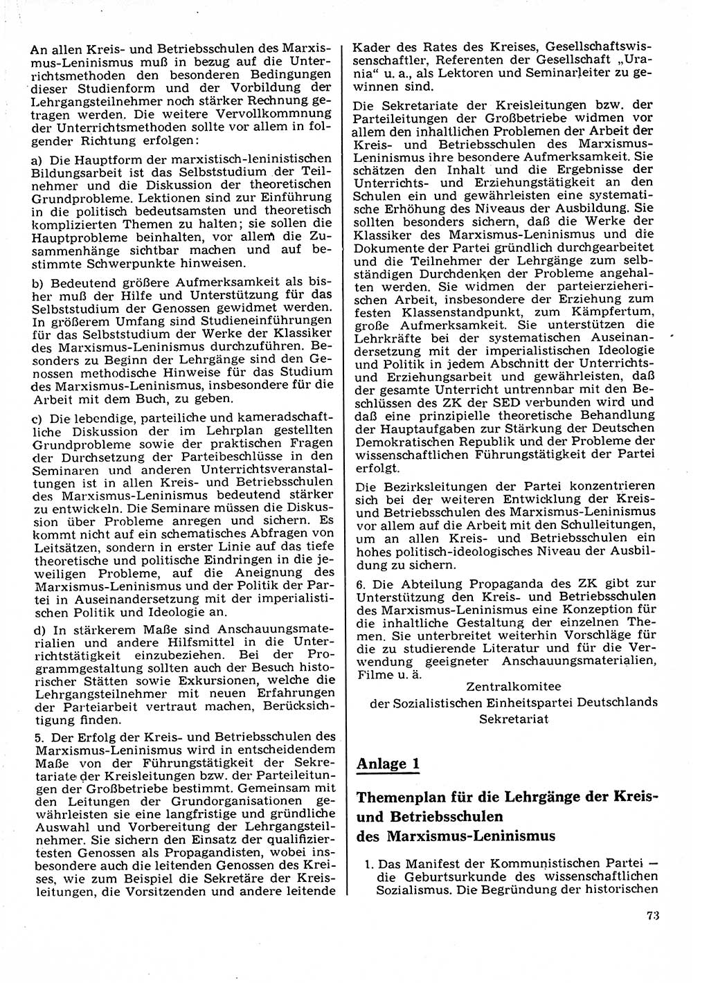 Neuer Weg (NW), Organ des Zentralkomitees (ZK) der SED (Sozialistische Einheitspartei Deutschlands) für Fragen des Parteilebens, 22. Jahrgang [Deutsche Demokratische Republik (DDR)] 1967, Seite 73 (NW ZK SED DDR 1967, S. 73)