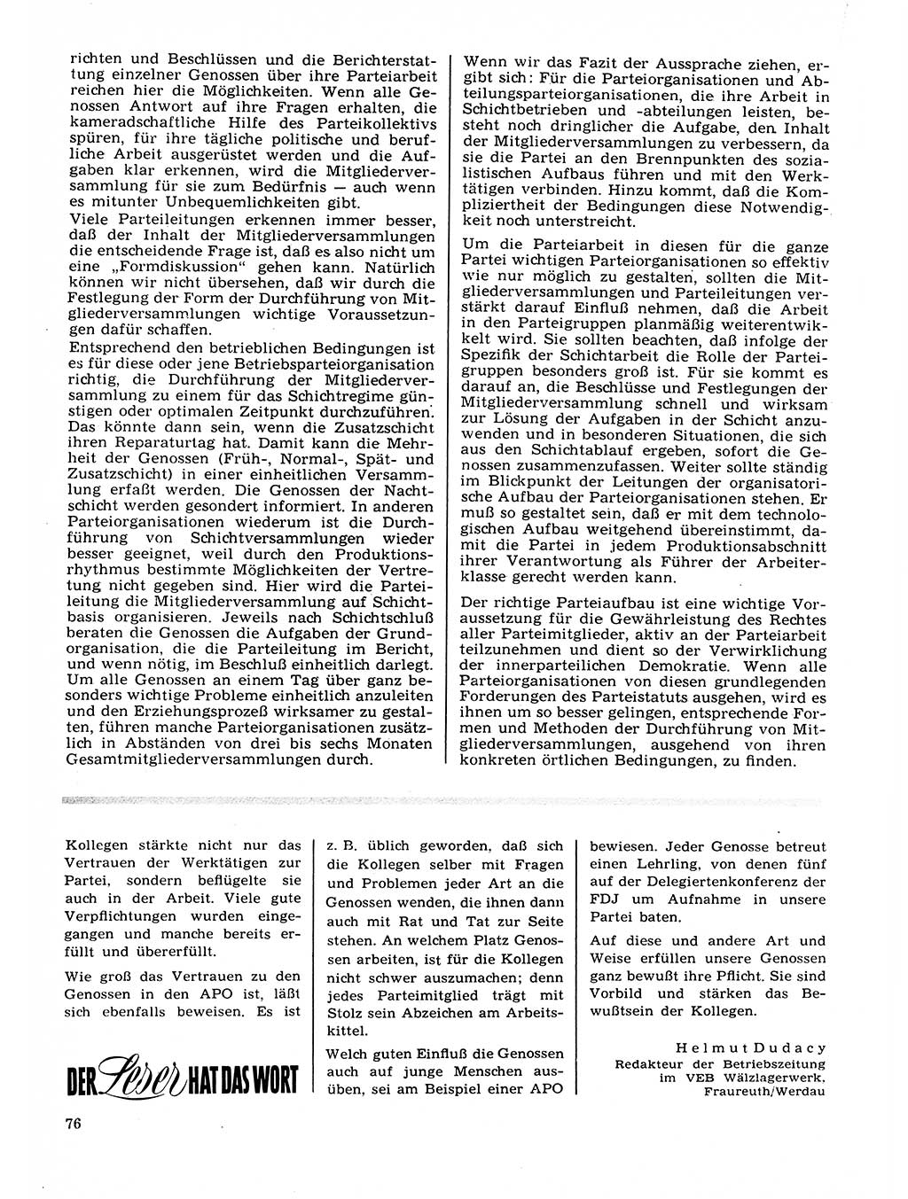 Neuer Weg (NW), Organ des Zentralkomitees (ZK) der SED (Sozialistische Einheitspartei Deutschlands) für Fragen des Parteilebens, 22. Jahrgang [Deutsche Demokratische Republik (DDR)] 1967, Seite 76 (NW ZK SED DDR 1967, S. 76)