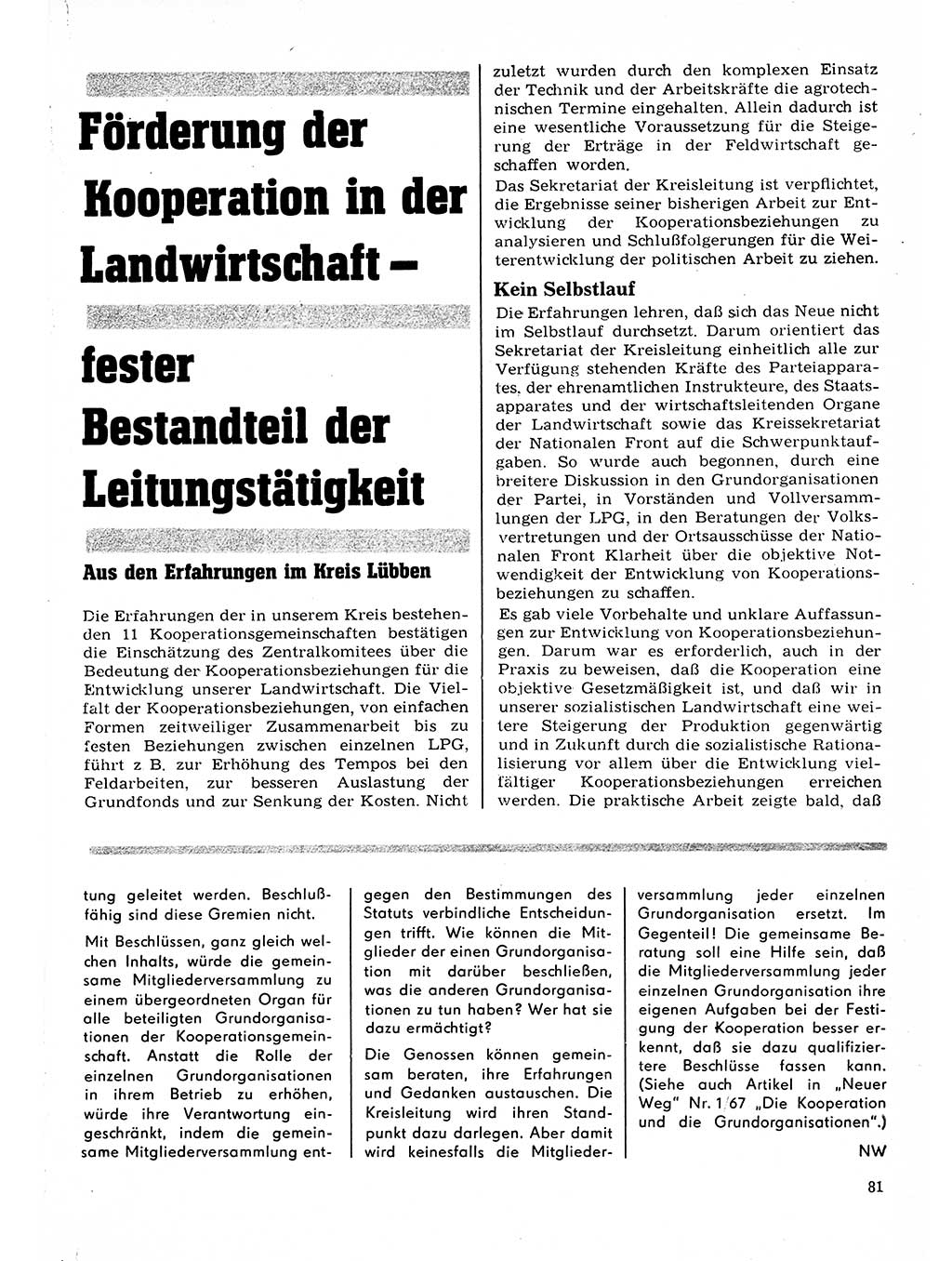 Neuer Weg (NW), Organ des Zentralkomitees (ZK) der SED (Sozialistische Einheitspartei Deutschlands) für Fragen des Parteilebens, 22. Jahrgang [Deutsche Demokratische Republik (DDR)] 1967, Seite 81 (NW ZK SED DDR 1967, S. 81)