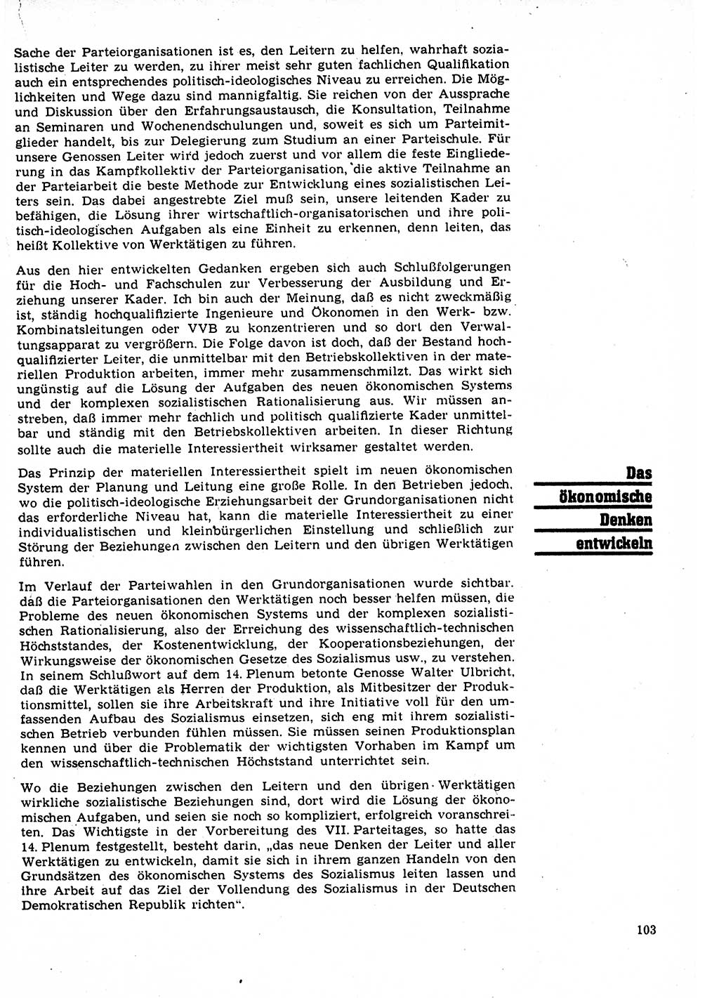 Neuer Weg (NW), Organ des Zentralkomitees (ZK) der SED (Sozialistische Einheitspartei Deutschlands) für Fragen des Parteilebens, 22. Jahrgang [Deutsche Demokratische Republik (DDR)] 1967, Seite 103 (NW ZK SED DDR 1967, S. 103)