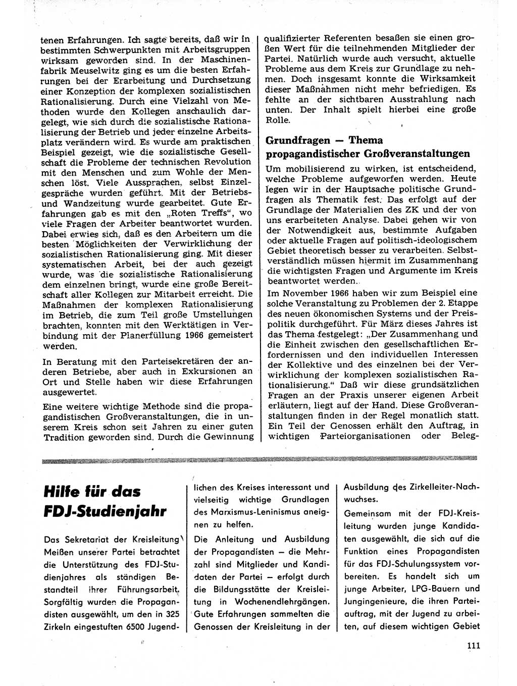 Neuer Weg (NW), Organ des Zentralkomitees (ZK) der SED (Sozialistische Einheitspartei Deutschlands) für Fragen des Parteilebens, 22. Jahrgang [Deutsche Demokratische Republik (DDR)] 1967, Seite 111 (NW ZK SED DDR 1967, S. 111)