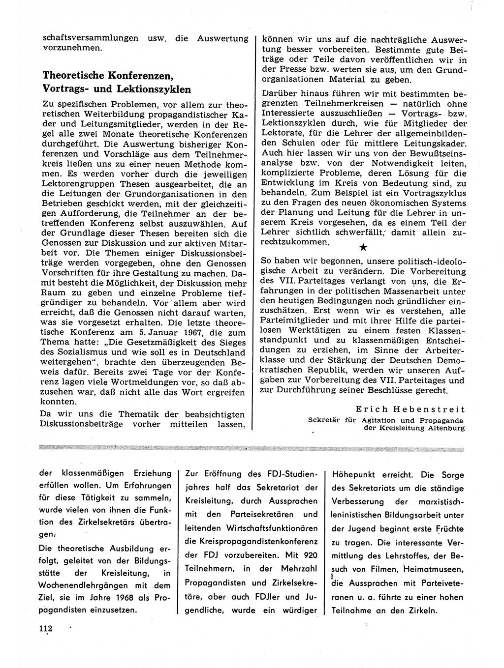 Neuer Weg (NW), Organ des Zentralkomitees (ZK) der SED (Sozialistische Einheitspartei Deutschlands) für Fragen des Parteilebens, 22. Jahrgang [Deutsche Demokratische Republik (DDR)] 1967, Seite 112 (NW ZK SED DDR 1967, S. 112)