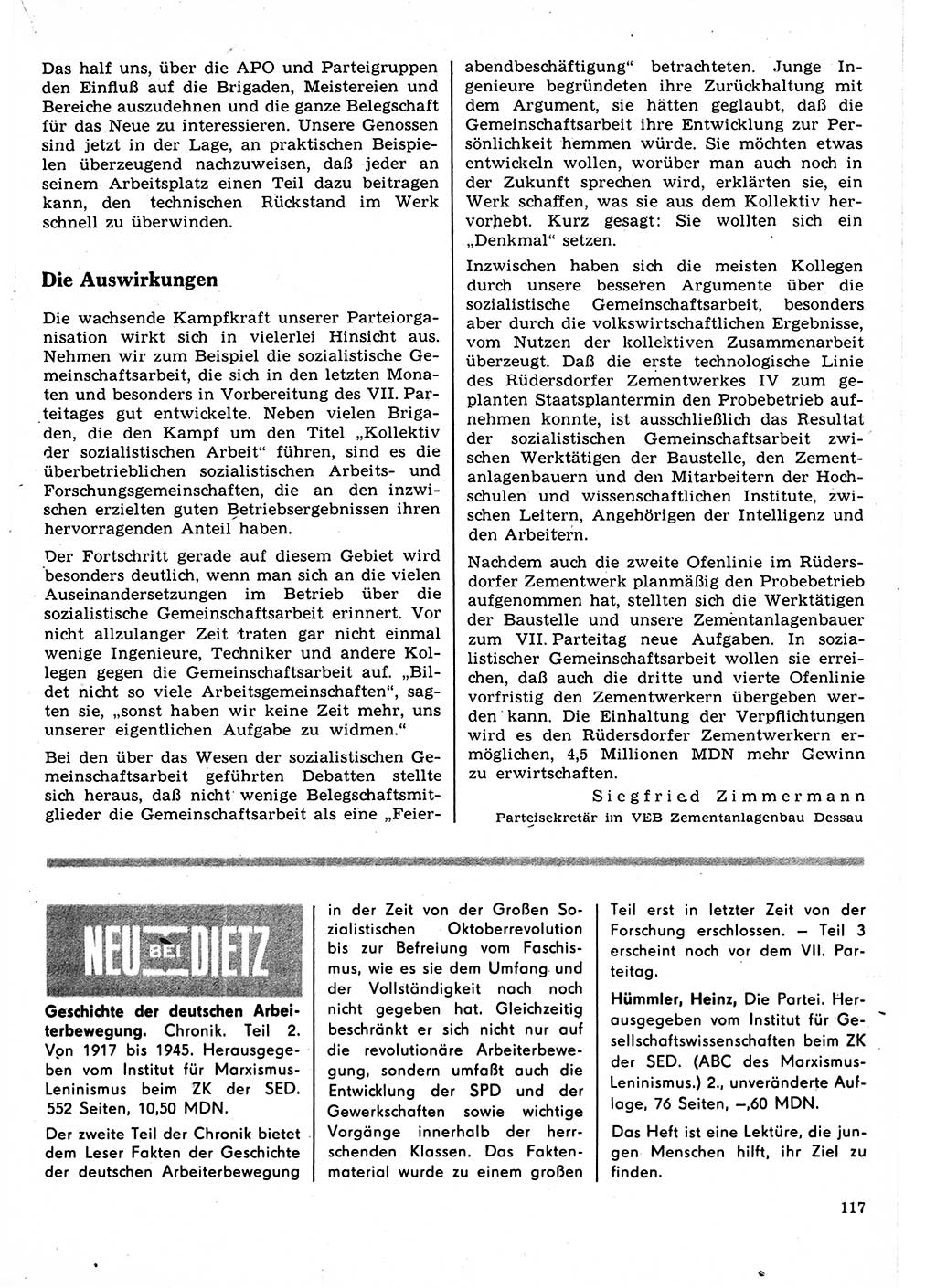 Neuer Weg (NW), Organ des Zentralkomitees (ZK) der SED (Sozialistische Einheitspartei Deutschlands) für Fragen des Parteilebens, 22. Jahrgang [Deutsche Demokratische Republik (DDR)] 1967, Seite 117 (NW ZK SED DDR 1967, S. 117)