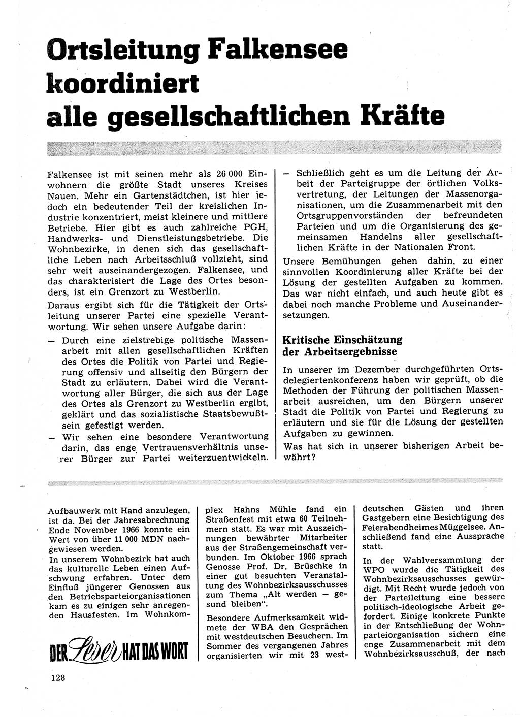 Neuer Weg (NW), Organ des Zentralkomitees (ZK) der SED (Sozialistische Einheitspartei Deutschlands) für Fragen des Parteilebens, 22. Jahrgang [Deutsche Demokratische Republik (DDR)] 1967, Seite 128 (NW ZK SED DDR 1967, S. 128)