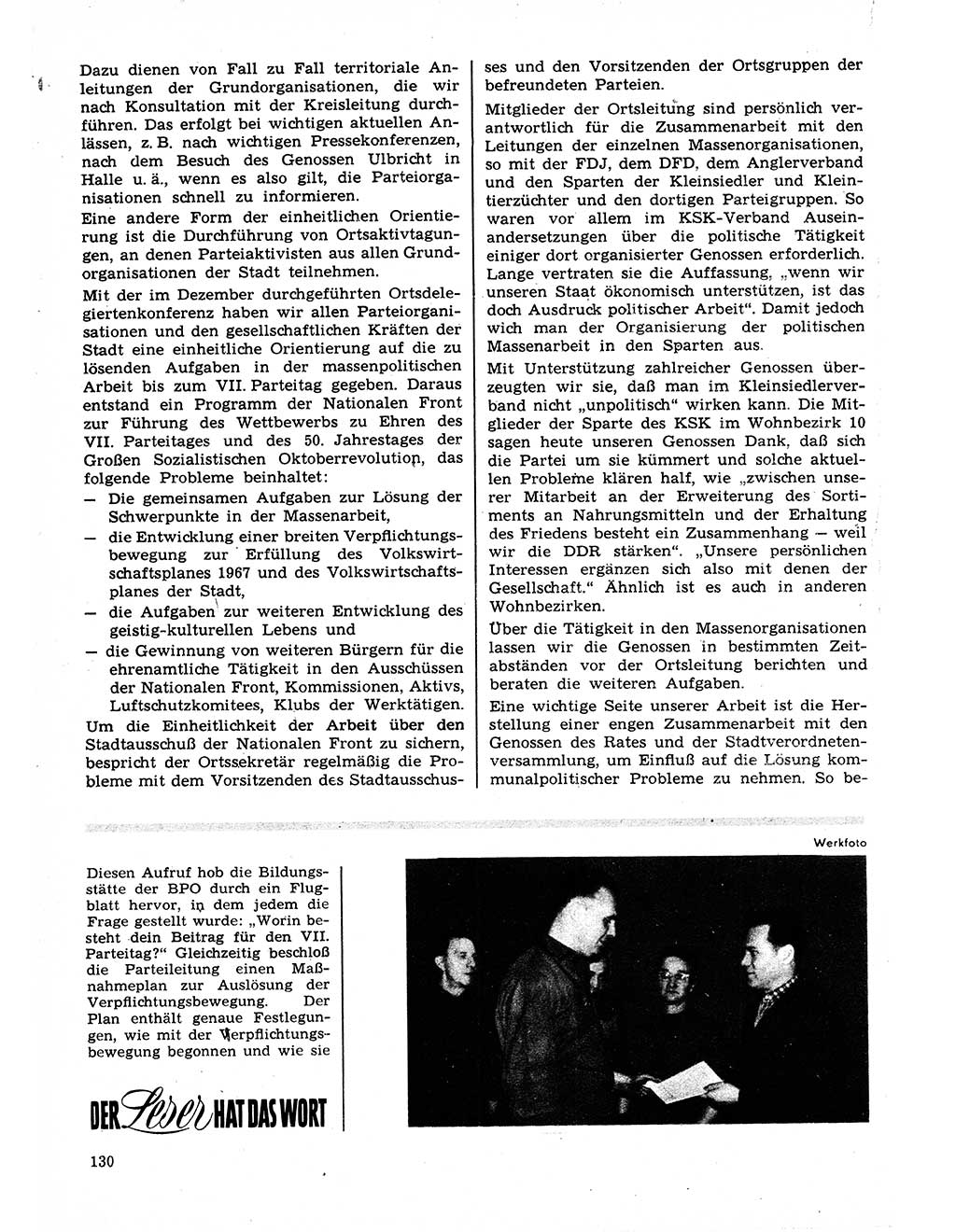 Neuer Weg (NW), Organ des Zentralkomitees (ZK) der SED (Sozialistische Einheitspartei Deutschlands) für Fragen des Parteilebens, 22. Jahrgang [Deutsche Demokratische Republik (DDR)] 1967, Seite 130 (NW ZK SED DDR 1967, S. 130)