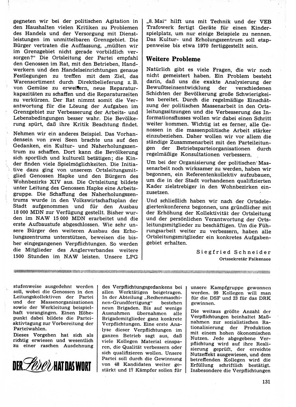 Neuer Weg (NW), Organ des Zentralkomitees (ZK) der SED (Sozialistische Einheitspartei Deutschlands) für Fragen des Parteilebens, 22. Jahrgang [Deutsche Demokratische Republik (DDR)] 1967, Seite 131 (NW ZK SED DDR 1967, S. 131)