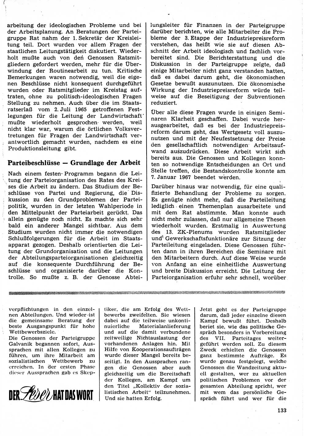 Neuer Weg (NW), Organ des Zentralkomitees (ZK) der SED (Sozialistische Einheitspartei Deutschlands) fÃ¼r Fragen des Parteilebens, 22. Jahrgang [Deutsche Demokratische Republik (DDR)] 1967, Seite 133 (NW ZK SED DDR 1967, S. 133)