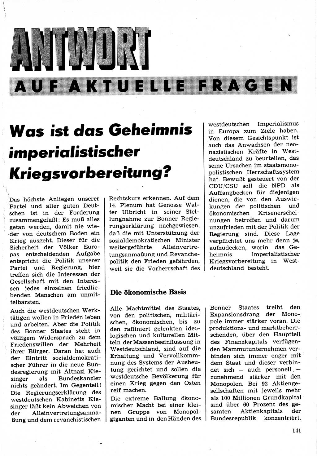 Neuer Weg (NW), Organ des Zentralkomitees (ZK) der SED (Sozialistische Einheitspartei Deutschlands) für Fragen des Parteilebens, 22. Jahrgang [Deutsche Demokratische Republik (DDR)] 1967, Seite 141 (NW ZK SED DDR 1967, S. 141)