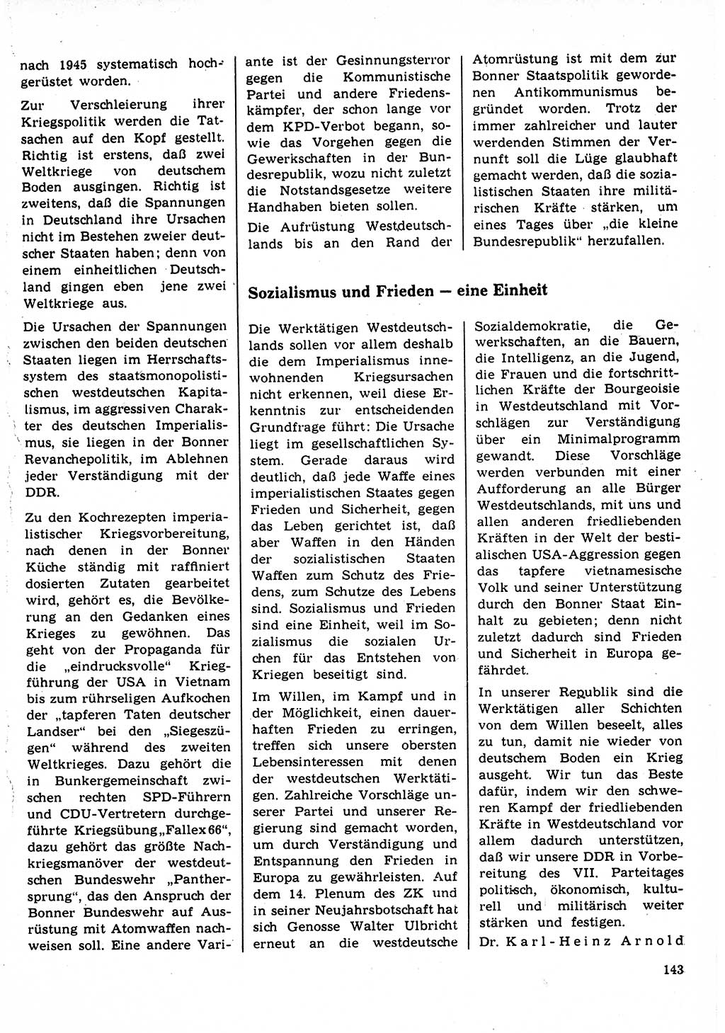 Neuer Weg (NW), Organ des Zentralkomitees (ZK) der SED (Sozialistische Einheitspartei Deutschlands) für Fragen des Parteilebens, 22. Jahrgang [Deutsche Demokratische Republik (DDR)] 1967, Seite 143 (NW ZK SED DDR 1967, S. 143)