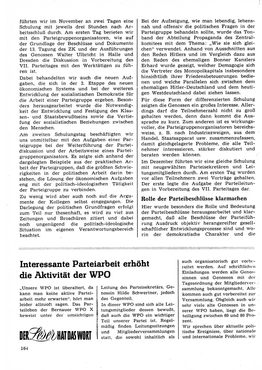 Neuer Weg (NW), Organ des Zentralkomitees (ZK) der SED (Sozialistische Einheitspartei Deutschlands) für Fragen des Parteilebens, 22. Jahrgang [Deutsche Demokratische Republik (DDR)] 1967, Seite 164 (NW ZK SED DDR 1967, S. 164)