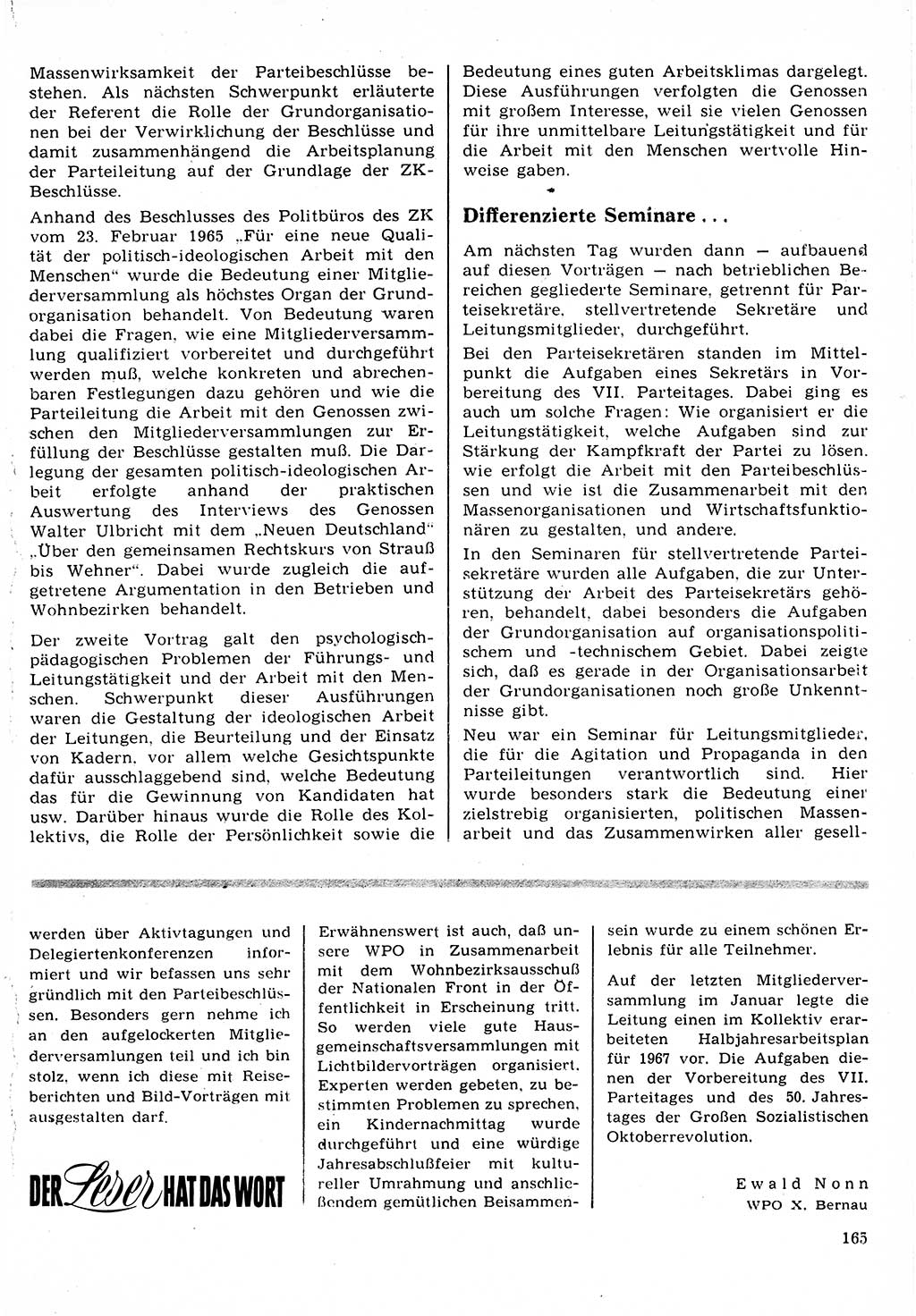 Neuer Weg (NW), Organ des Zentralkomitees (ZK) der SED (Sozialistische Einheitspartei Deutschlands) für Fragen des Parteilebens, 22. Jahrgang [Deutsche Demokratische Republik (DDR)] 1967, Seite 165 (NW ZK SED DDR 1967, S. 165)