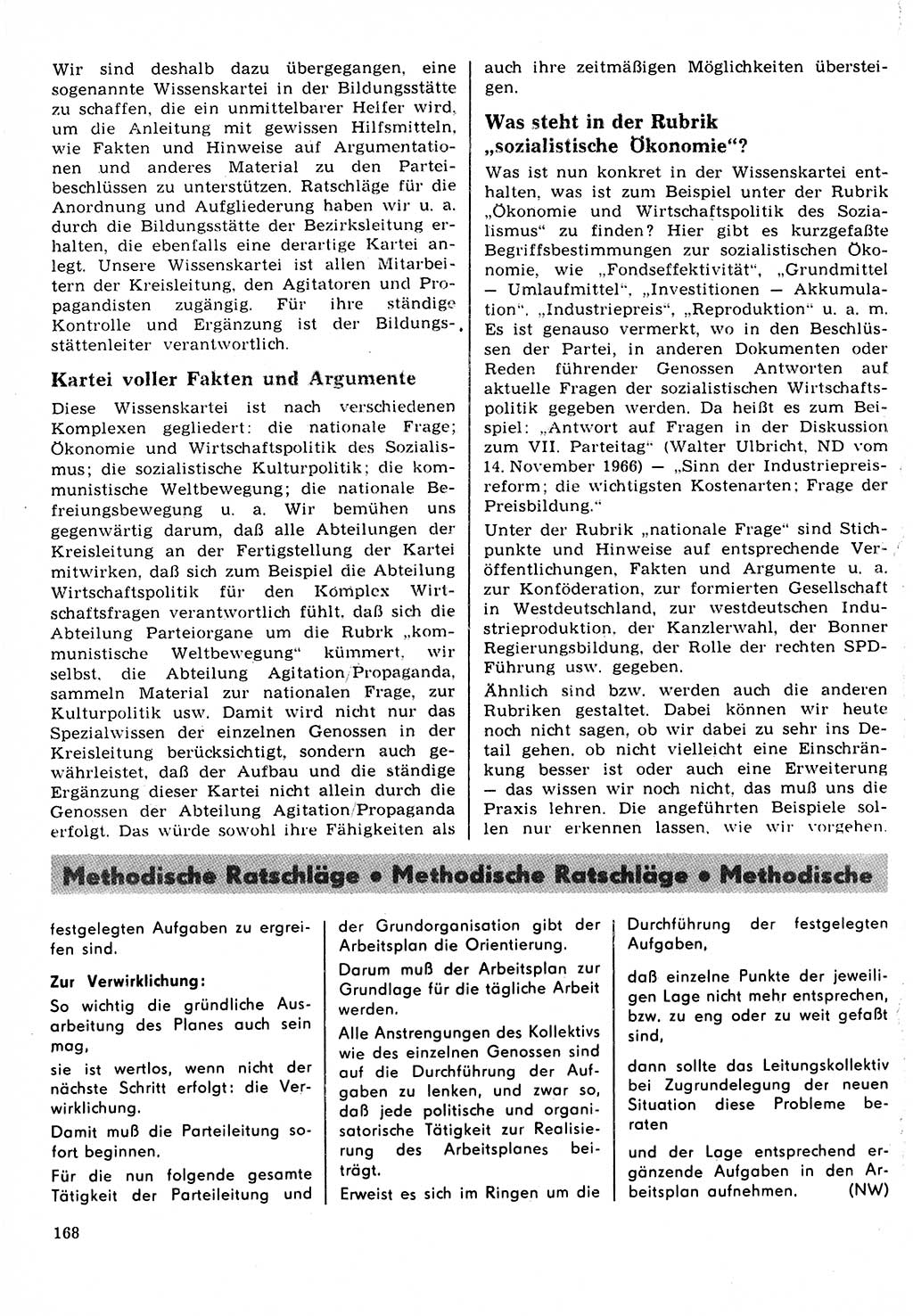 Neuer Weg (NW), Organ des Zentralkomitees (ZK) der SED (Sozialistische Einheitspartei Deutschlands) für Fragen des Parteilebens, 22. Jahrgang [Deutsche Demokratische Republik (DDR)] 1967, Seite 168 (NW ZK SED DDR 1967, S. 168)