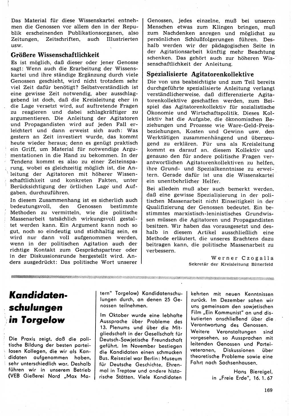 Neuer Weg (NW), Organ des Zentralkomitees (ZK) der SED (Sozialistische Einheitspartei Deutschlands) für Fragen des Parteilebens, 22. Jahrgang [Deutsche Demokratische Republik (DDR)] 1967, Seite 169 (NW ZK SED DDR 1967, S. 169)
