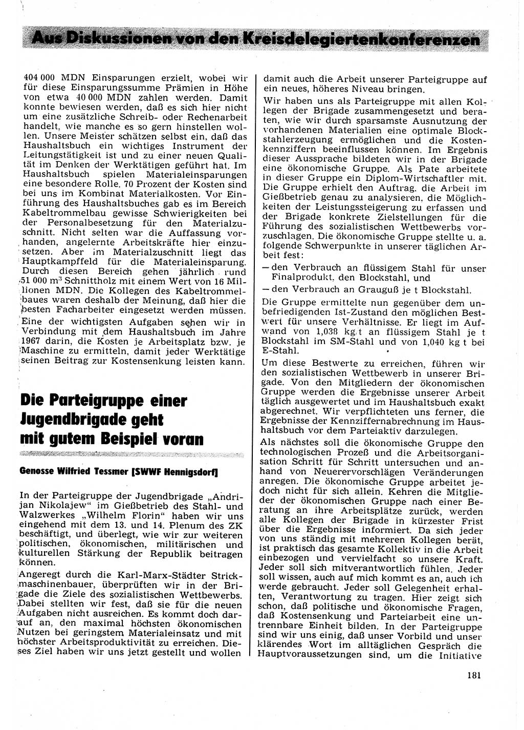 Neuer Weg (NW), Organ des Zentralkomitees (ZK) der SED (Sozialistische Einheitspartei Deutschlands) für Fragen des Parteilebens, 22. Jahrgang [Deutsche Demokratische Republik (DDR)] 1967, Seite 181 (NW ZK SED DDR 1967, S. 181)