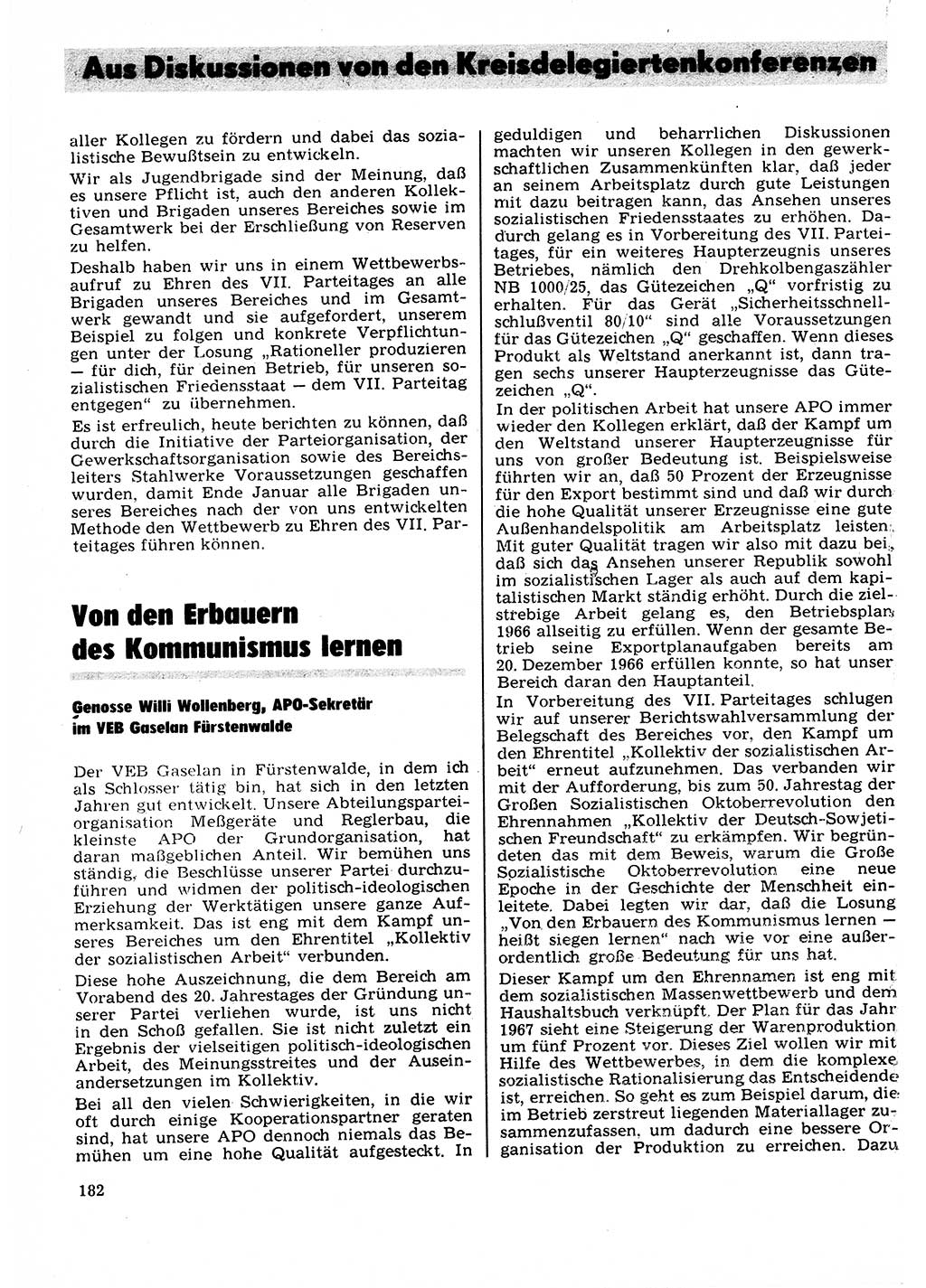 Neuer Weg (NW), Organ des Zentralkomitees (ZK) der SED (Sozialistische Einheitspartei Deutschlands) für Fragen des Parteilebens, 22. Jahrgang [Deutsche Demokratische Republik (DDR)] 1967, Seite 182 (NW ZK SED DDR 1967, S. 182)