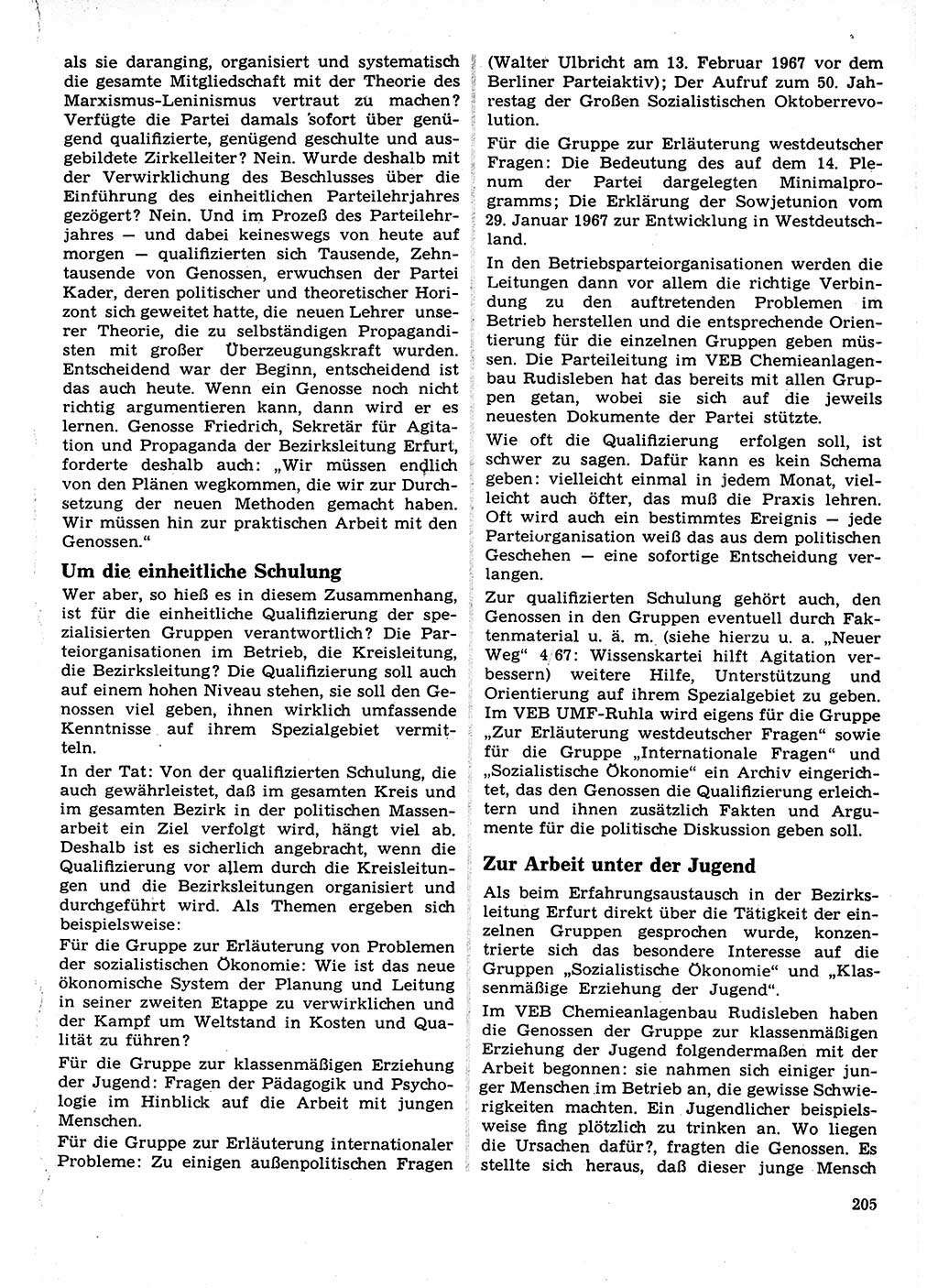 Neuer Weg (NW), Organ des Zentralkomitees (ZK) der SED (Sozialistische Einheitspartei Deutschlands) für Fragen des Parteilebens, 22. Jahrgang [Deutsche Demokratische Republik (DDR)] 1967, Seite 205 (NW ZK SED DDR 1967, S. 205)