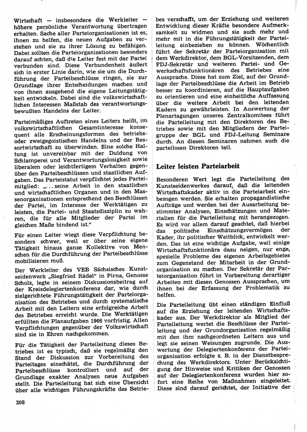Neuer Weg (NW), Organ des Zentralkomitees (ZK) der SED (Sozialistische Einheitspartei Deutschlands) für Fragen des Parteilebens, 22. Jahrgang [Deutsche Demokratische Republik (DDR)] 1967, Seite 208 (NW ZK SED DDR 1967, S. 208)
