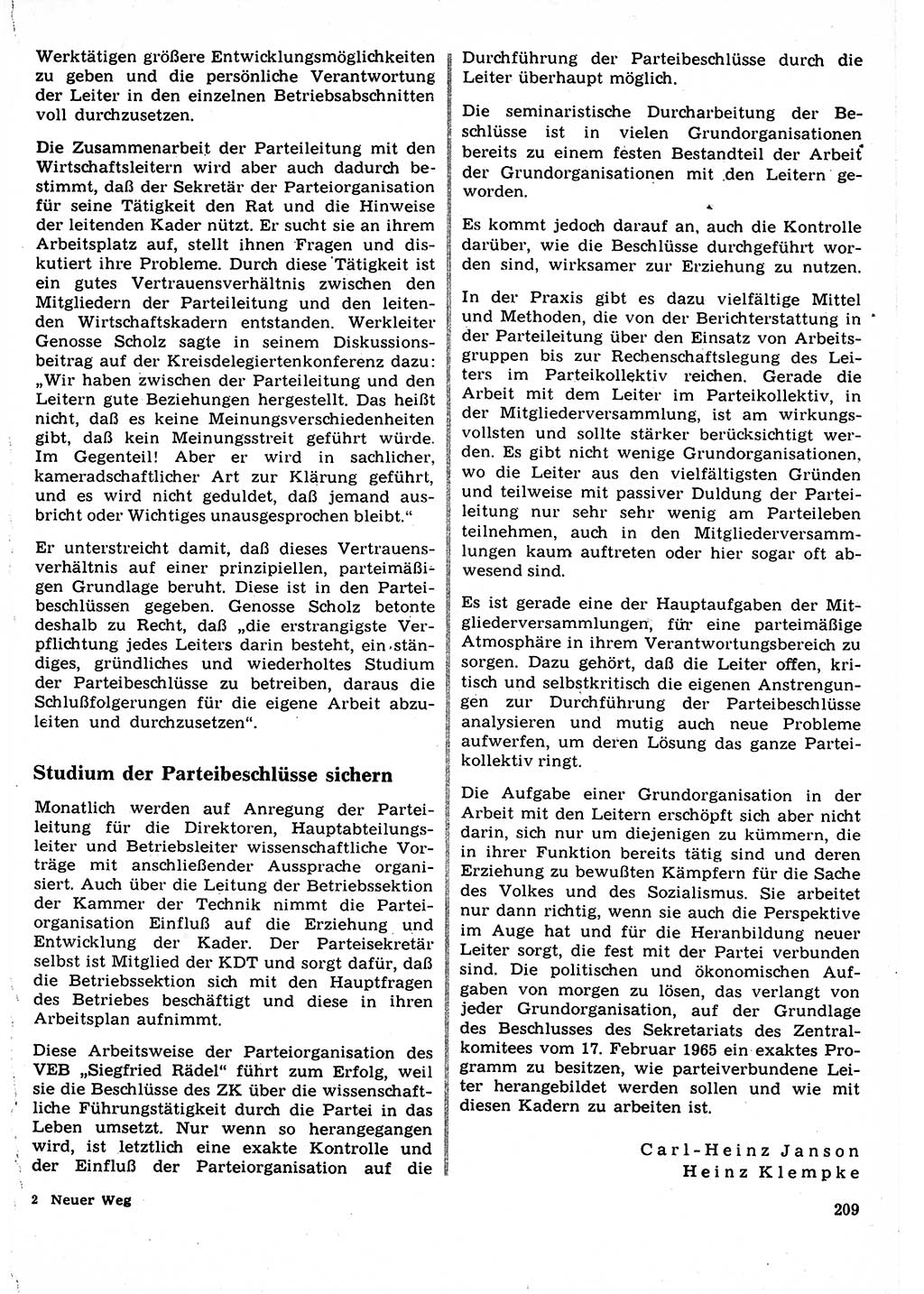 Neuer Weg (NW), Organ des Zentralkomitees (ZK) der SED (Sozialistische Einheitspartei Deutschlands) für Fragen des Parteilebens, 22. Jahrgang [Deutsche Demokratische Republik (DDR)] 1967, Seite 209 (NW ZK SED DDR 1967, S. 209)