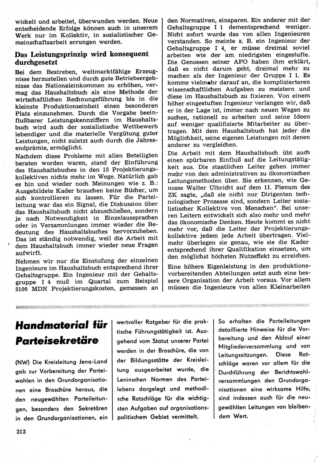 Neuer Weg (NW), Organ des Zentralkomitees (ZK) der SED (Sozialistische Einheitspartei Deutschlands) für Fragen des Parteilebens, 22. Jahrgang [Deutsche Demokratische Republik (DDR)] 1967, Seite 212 (NW ZK SED DDR 1967, S. 212)
