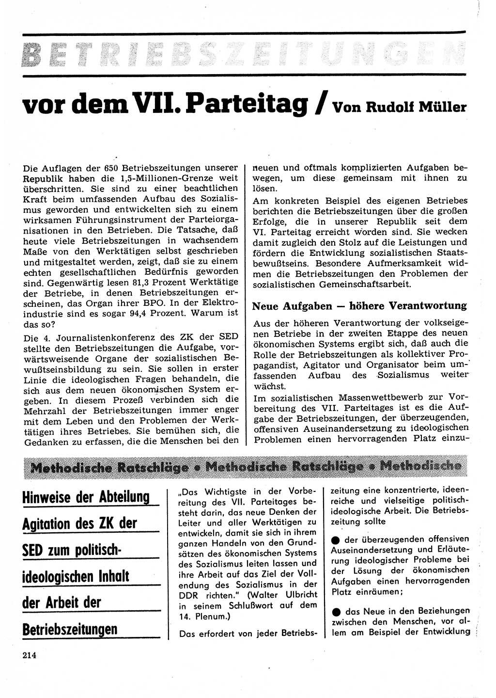 Neuer Weg (NW), Organ des Zentralkomitees (ZK) der SED (Sozialistische Einheitspartei Deutschlands) für Fragen des Parteilebens, 22. Jahrgang [Deutsche Demokratische Republik (DDR)] 1967, Seite 214 (NW ZK SED DDR 1967, S. 214)