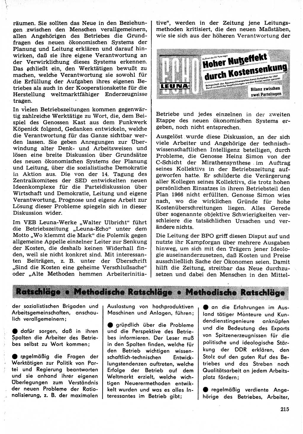 Neuer Weg (NW), Organ des Zentralkomitees (ZK) der SED (Sozialistische Einheitspartei Deutschlands) für Fragen des Parteilebens, 22. Jahrgang [Deutsche Demokratische Republik (DDR)] 1967, Seite 215 (NW ZK SED DDR 1967, S. 215)