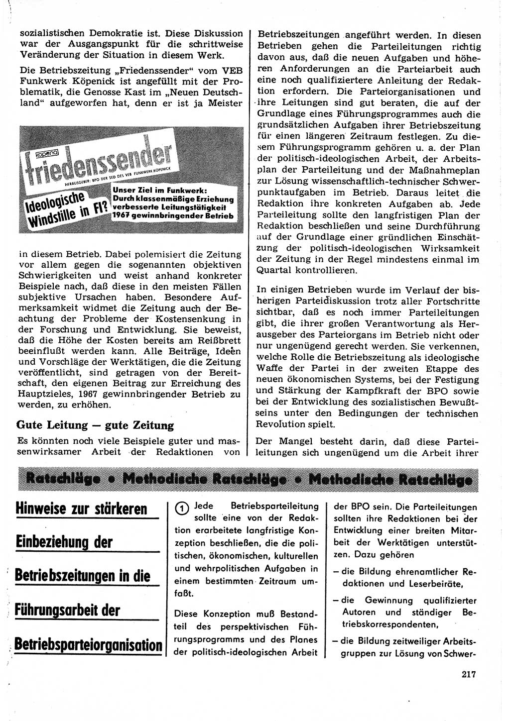Neuer Weg (NW), Organ des Zentralkomitees (ZK) der SED (Sozialistische Einheitspartei Deutschlands) für Fragen des Parteilebens, 22. Jahrgang [Deutsche Demokratische Republik (DDR)] 1967, Seite 217 (NW ZK SED DDR 1967, S. 217)