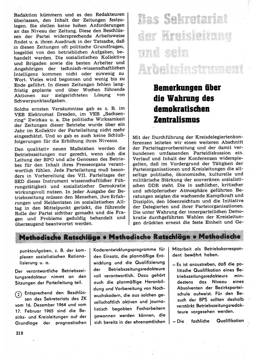 Neuer Weg (NW), Organ des Zentralkomitees (ZK) der SED (Sozialistische Einheitspartei Deutschlands) für Fragen des Parteilebens, 22. Jahrgang [Deutsche Demokratische Republik (DDR)] 1967, Seite 218 (NW ZK SED DDR 1967, S. 218)