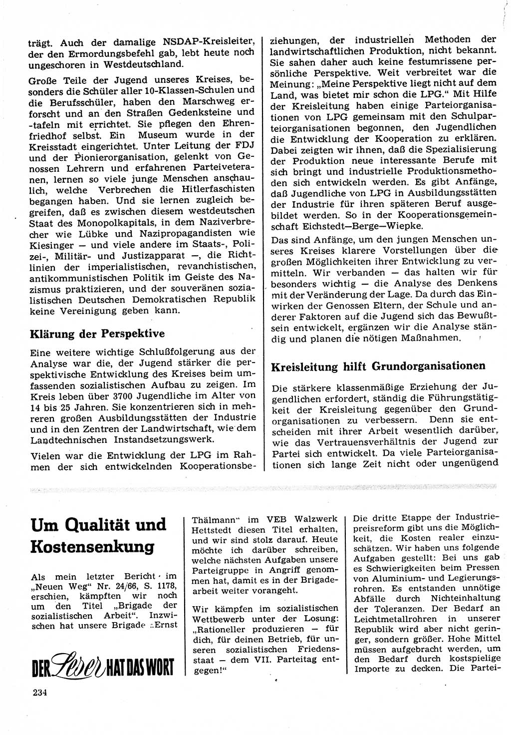 Neuer Weg (NW), Organ des Zentralkomitees (ZK) der SED (Sozialistische Einheitspartei Deutschlands) für Fragen des Parteilebens, 22. Jahrgang [Deutsche Demokratische Republik (DDR)] 1967, Seite 234 (NW ZK SED DDR 1967, S. 234)