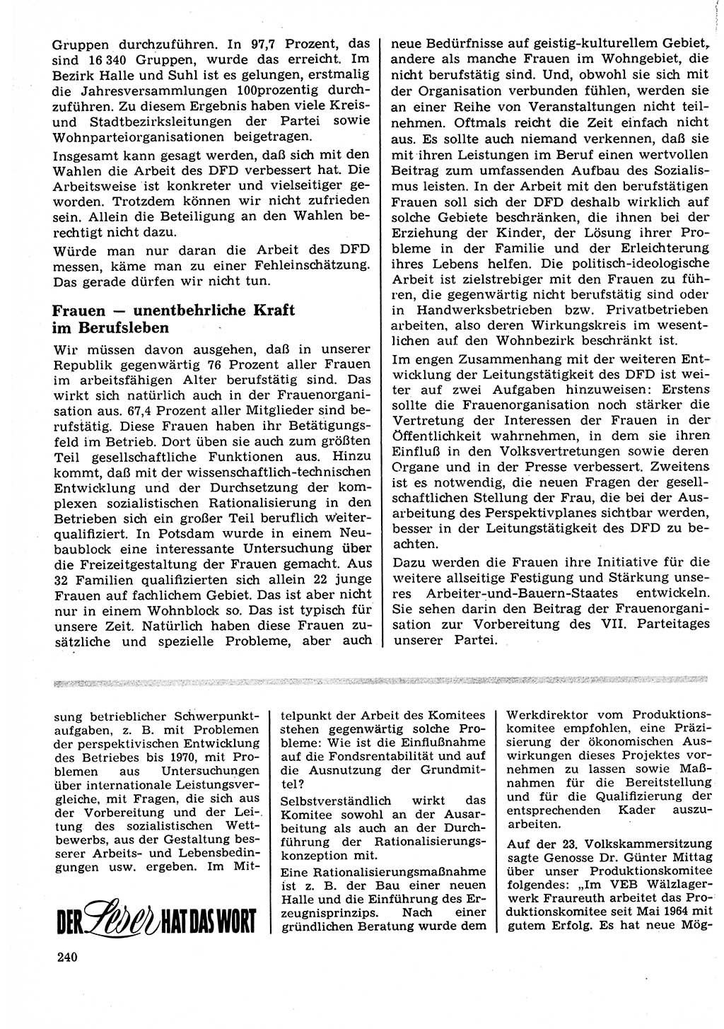 Neuer Weg (NW), Organ des Zentralkomitees (ZK) der SED (Sozialistische Einheitspartei Deutschlands) für Fragen des Parteilebens, 22. Jahrgang [Deutsche Demokratische Republik (DDR)] 1967, Seite 240 (NW ZK SED DDR 1967, S. 240)